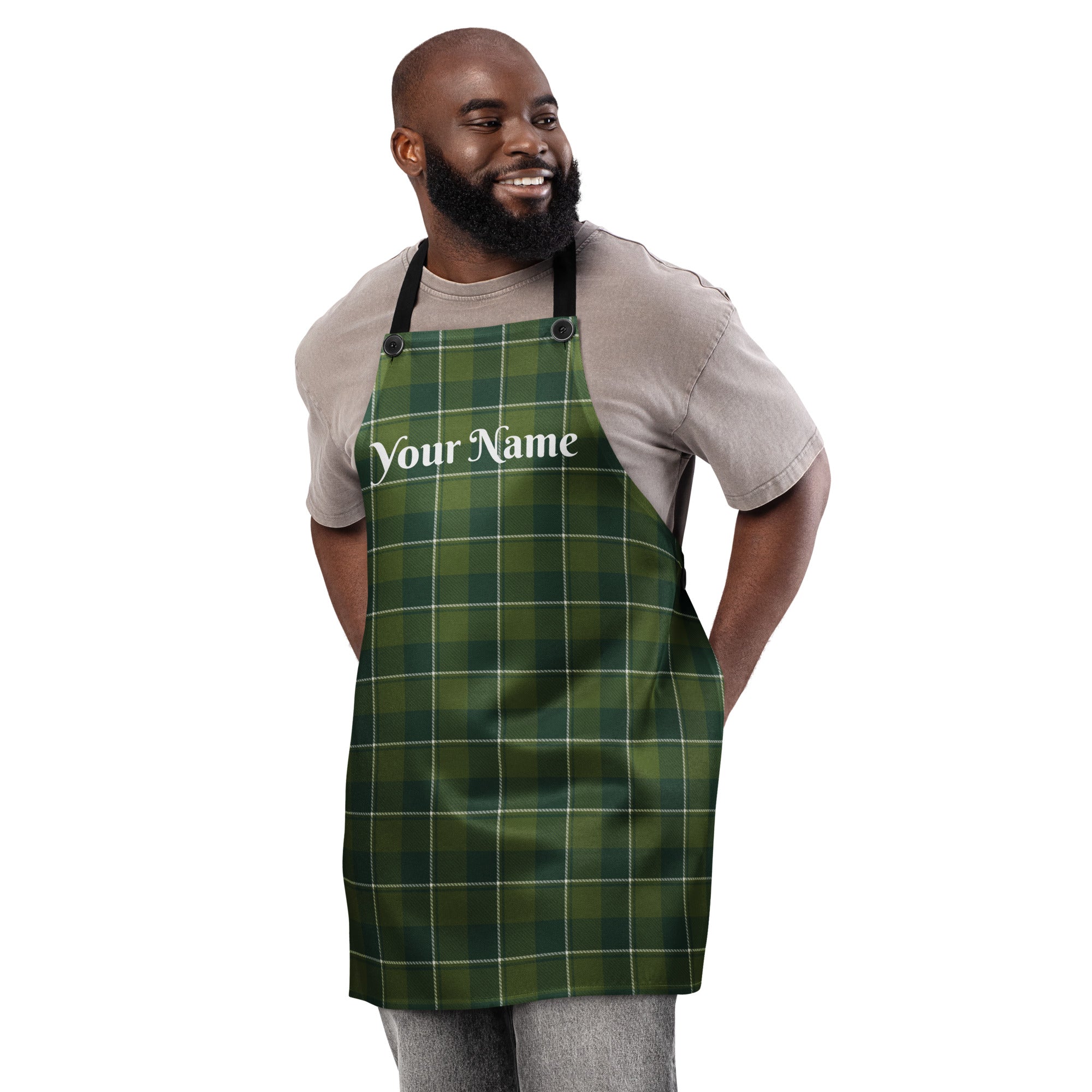 Personalized Woodland and Evergreen Plaid Apron - Scottish Squares