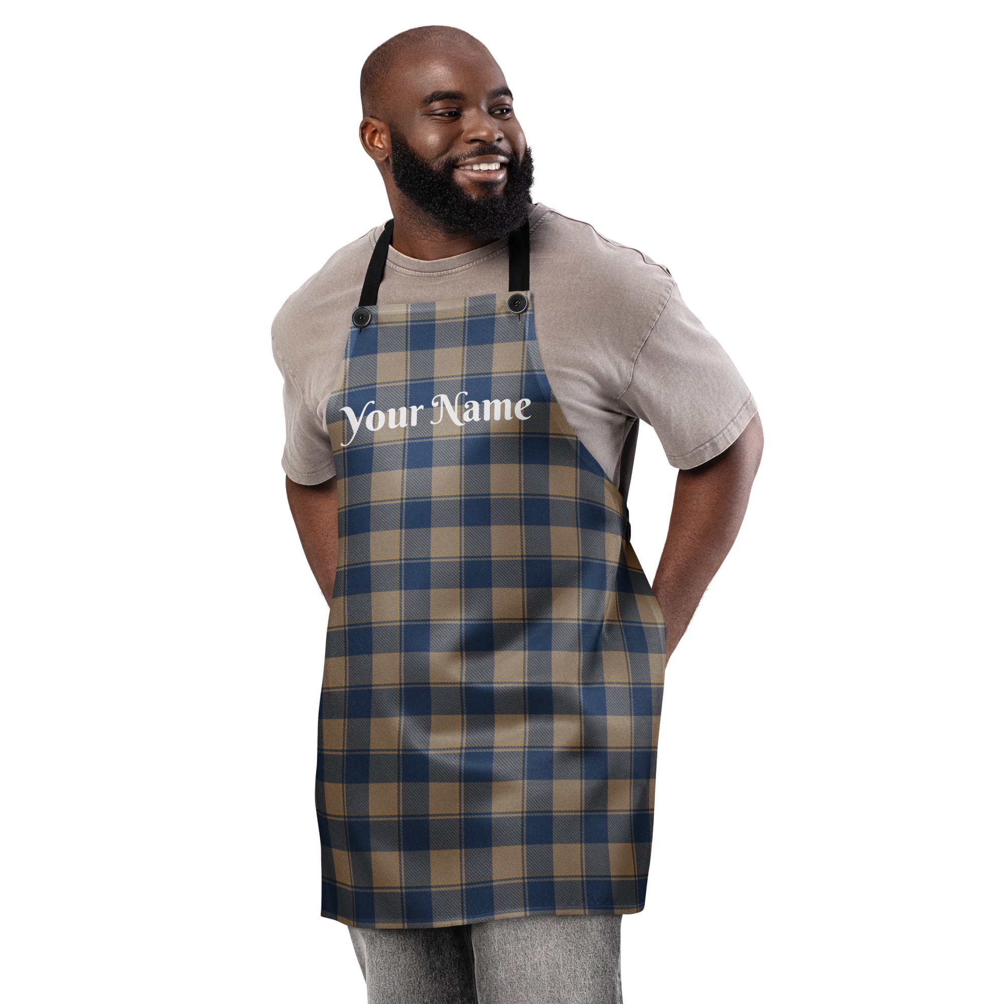 Personalized Cello and Donkey Brown Plaid Apron - Scottish Squares