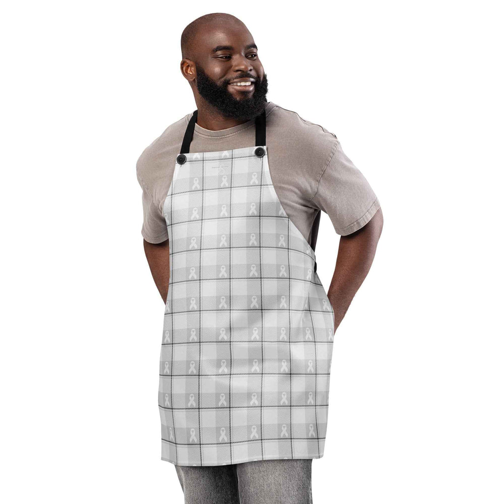Apron Lung Cancer Awareness Plaid, White Ribbon, Supportive Gift - Scottish Squares