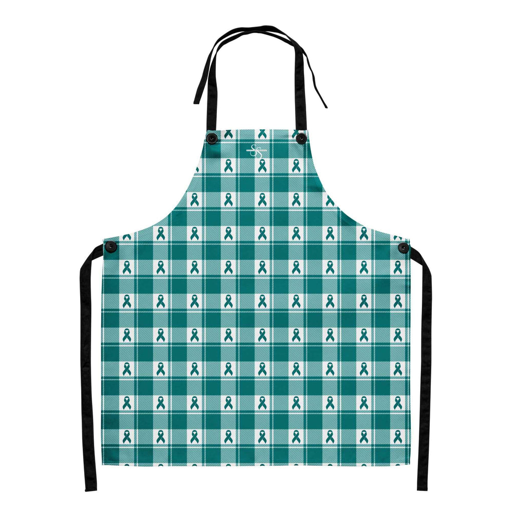 Apron Cervical Cancer Awareness Plaid, Teal Ribbon, Supportive Gift - Scottish Squares