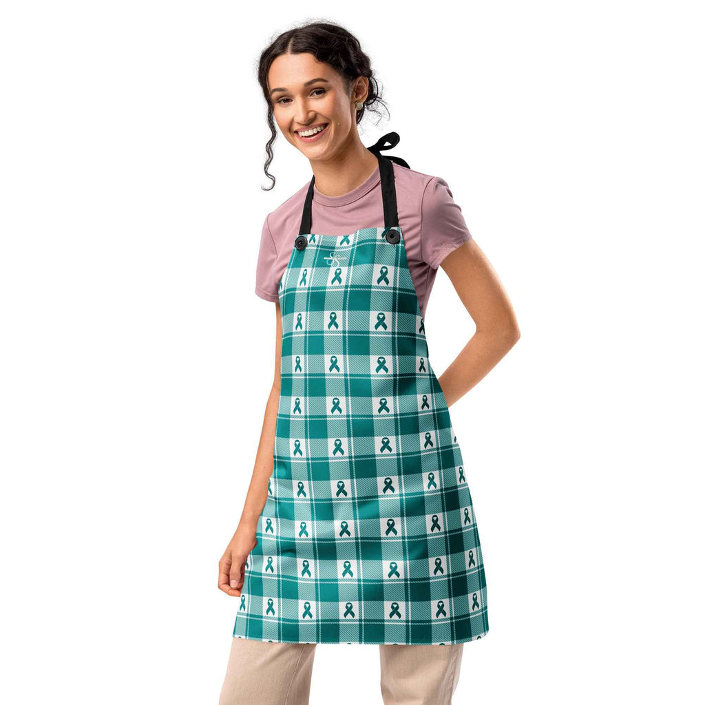 Apron Cervical Cancer Awareness Plaid, Teal Ribbon, Supportive Gift Default Title - Scottish Squares