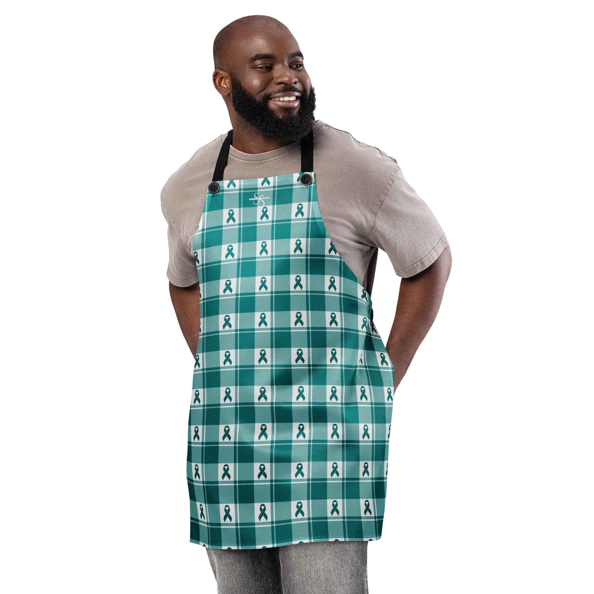Apron Cervical Cancer Awareness Plaid, Teal Ribbon, Supportive Gift - Scottish Squares