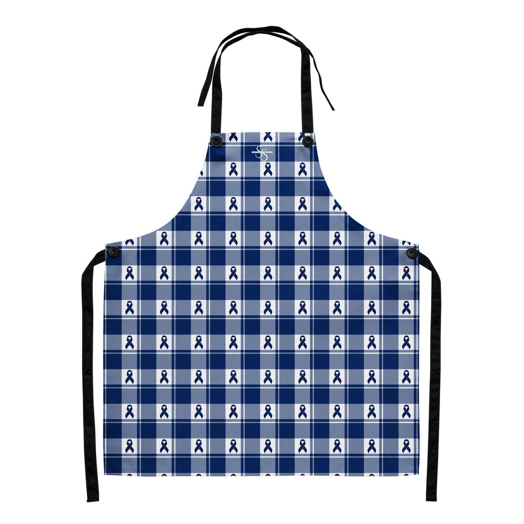 Apron Colorectal Awareness Plaid, Dark Blue Ribbon, Supportive Gift - Scottish Squares