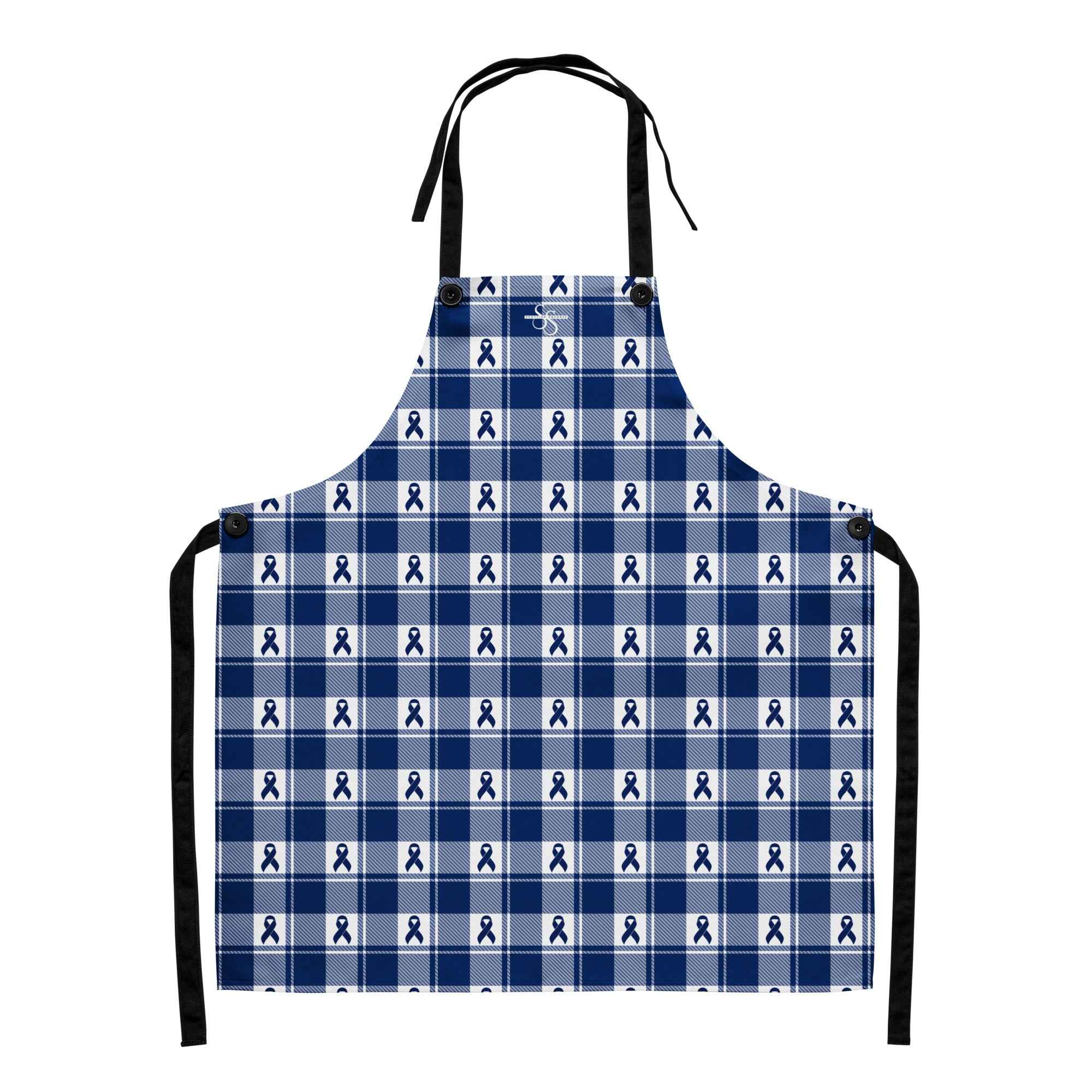 Apron Colorectal Awareness Plaid, Dark Blue Ribbon, Supportive Gift - Scottish Squares
