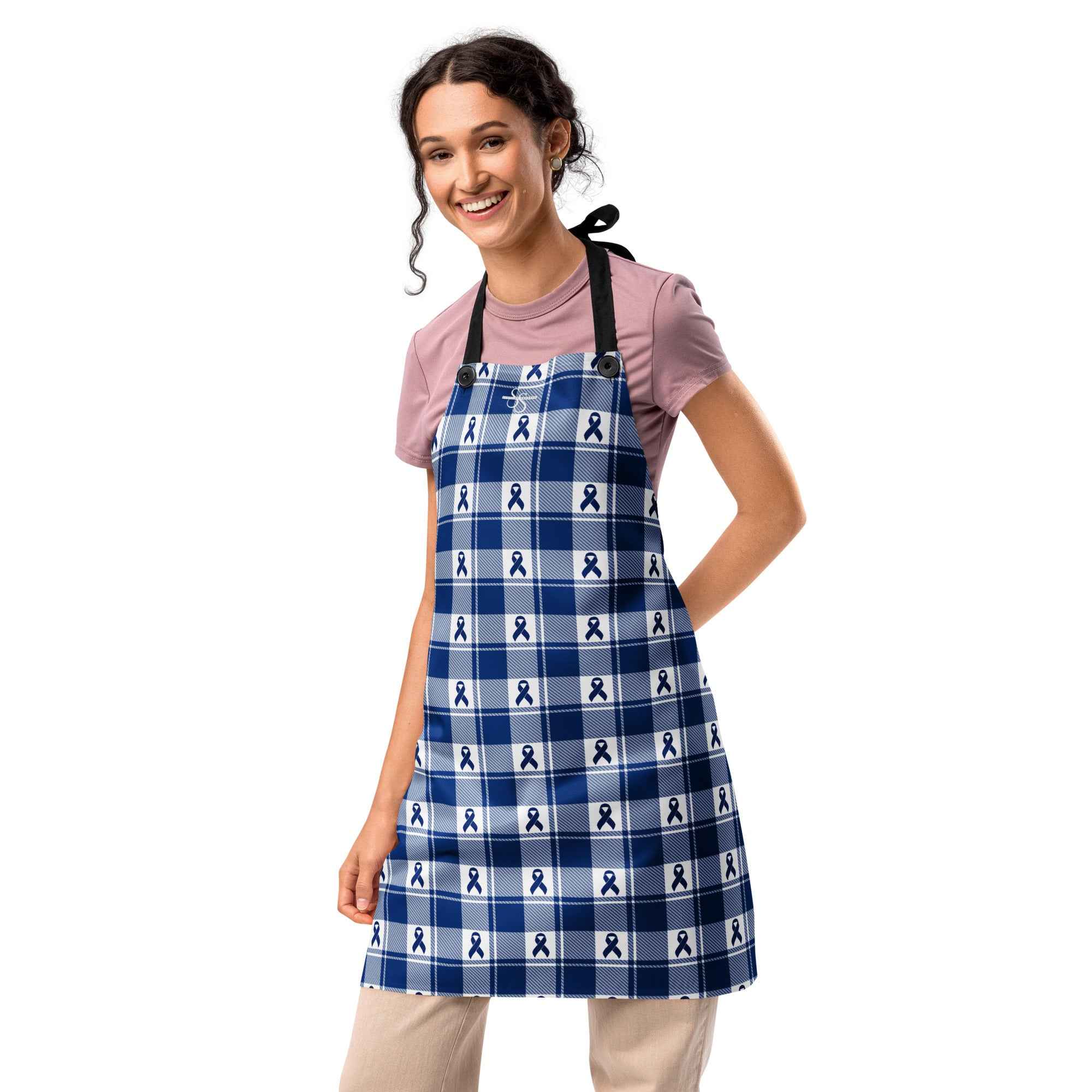 Apron Colorectal Awareness Plaid, Dark Blue Ribbon, Supportive Gift Default Title - Scottish Squares