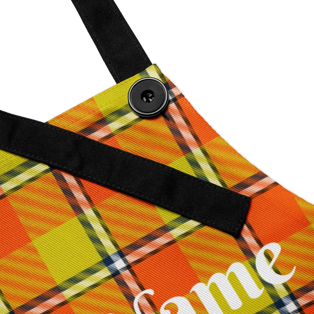 Personalized Blaze Orange and Bird Flower Plaid Apron - Scottish Squares