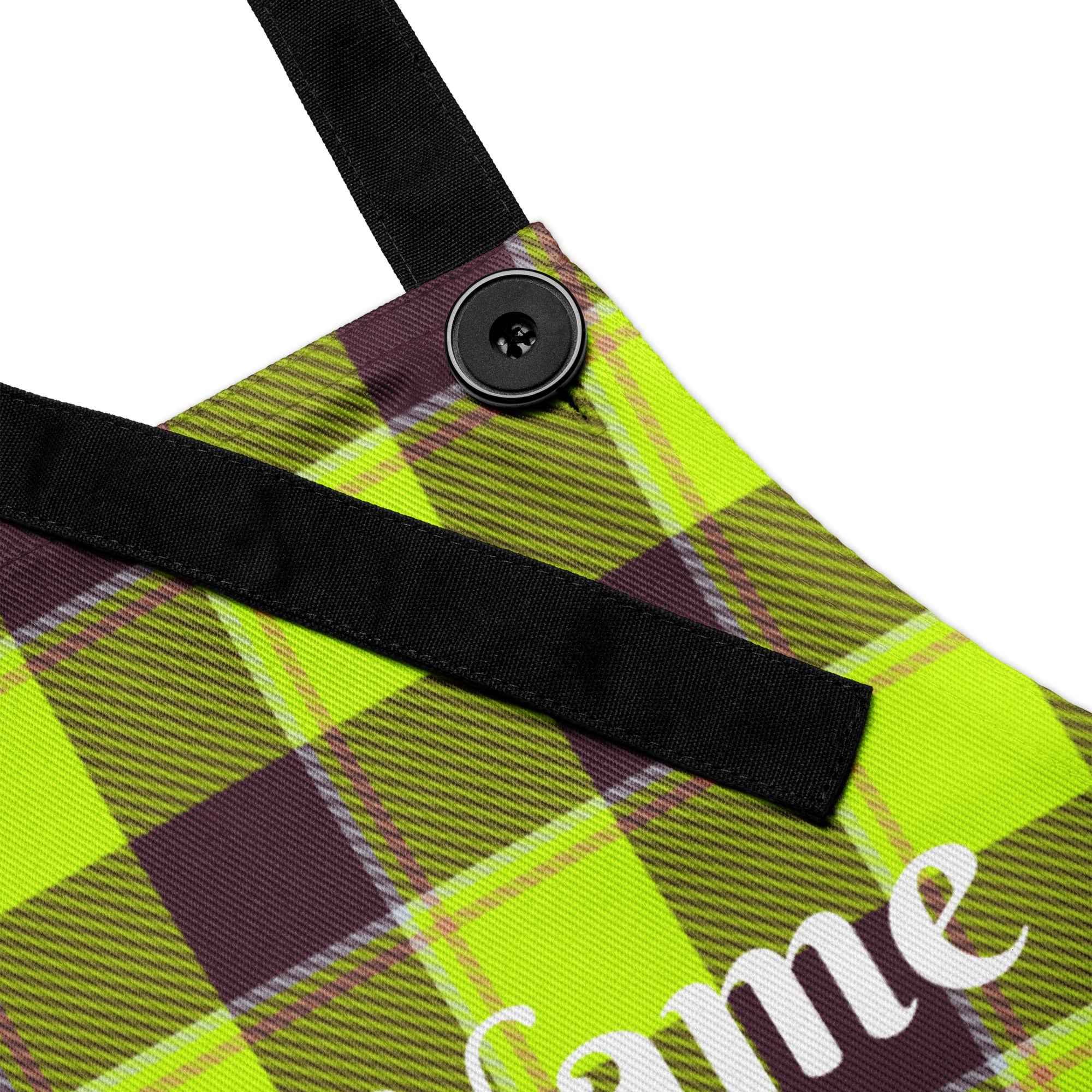 Personalized Electric Lime and Livid Brown Plaid Apron - Scottish Squares