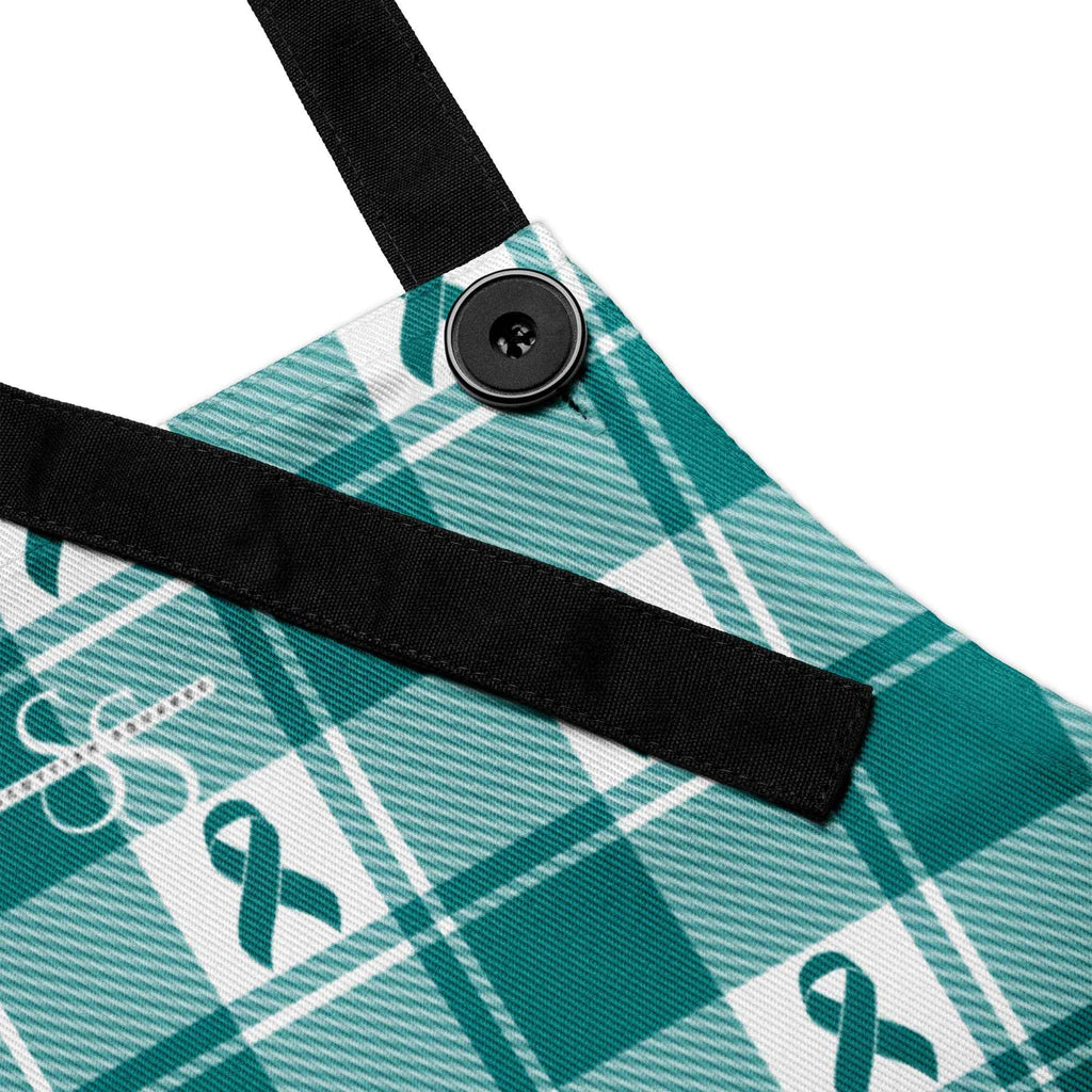 Apron Cervical Cancer Awareness Plaid, Teal Ribbon, Supportive Gift - Scottish Squares