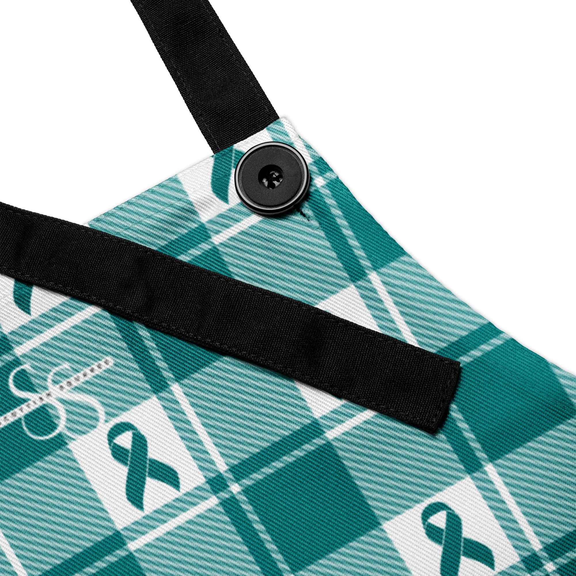 Apron Cervical Cancer Awareness Plaid, Teal Ribbon, Supportive Gift - Scottish Squares