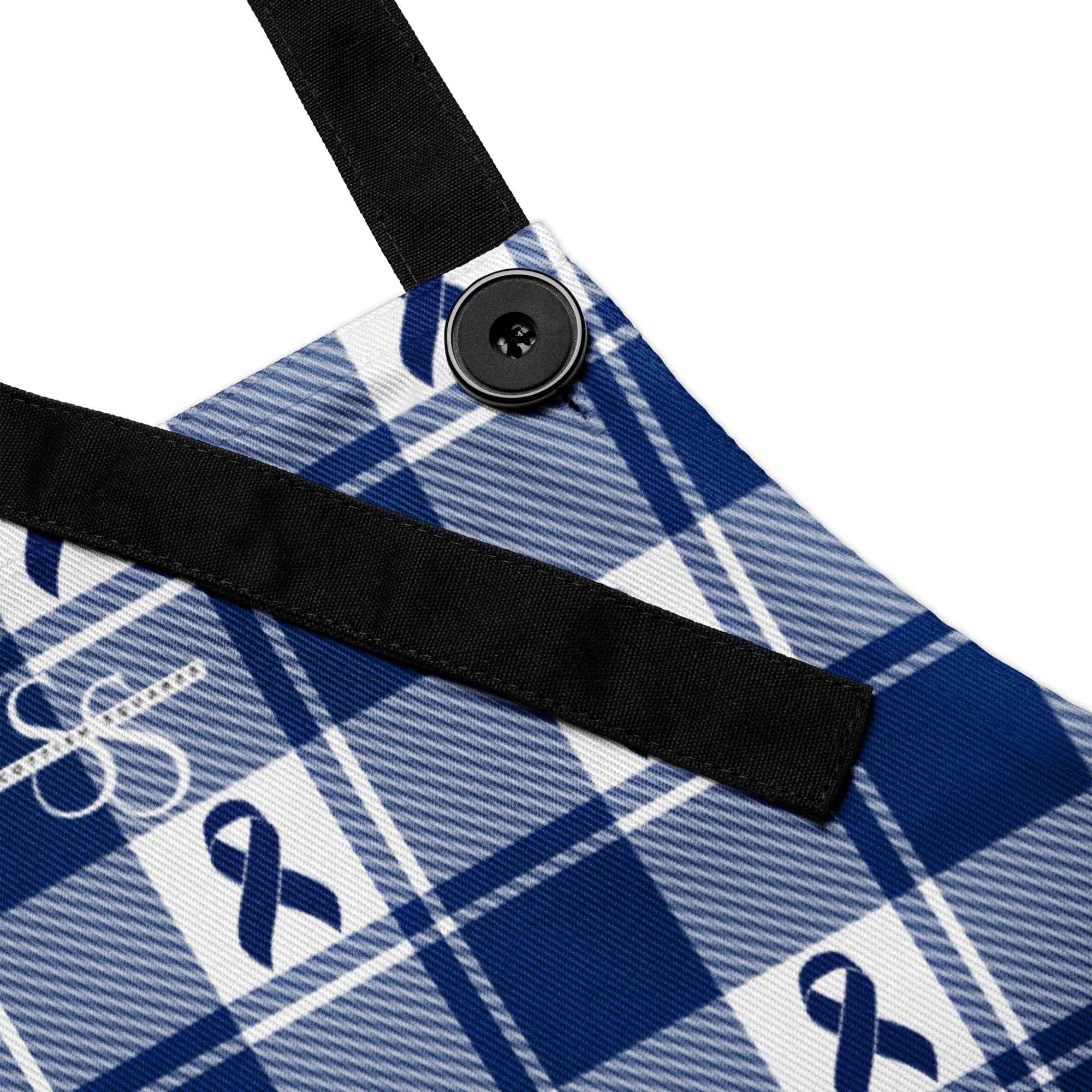 Apron Colorectal Awareness Plaid, Dark Blue Ribbon, Supportive Gift - Scottish Squares