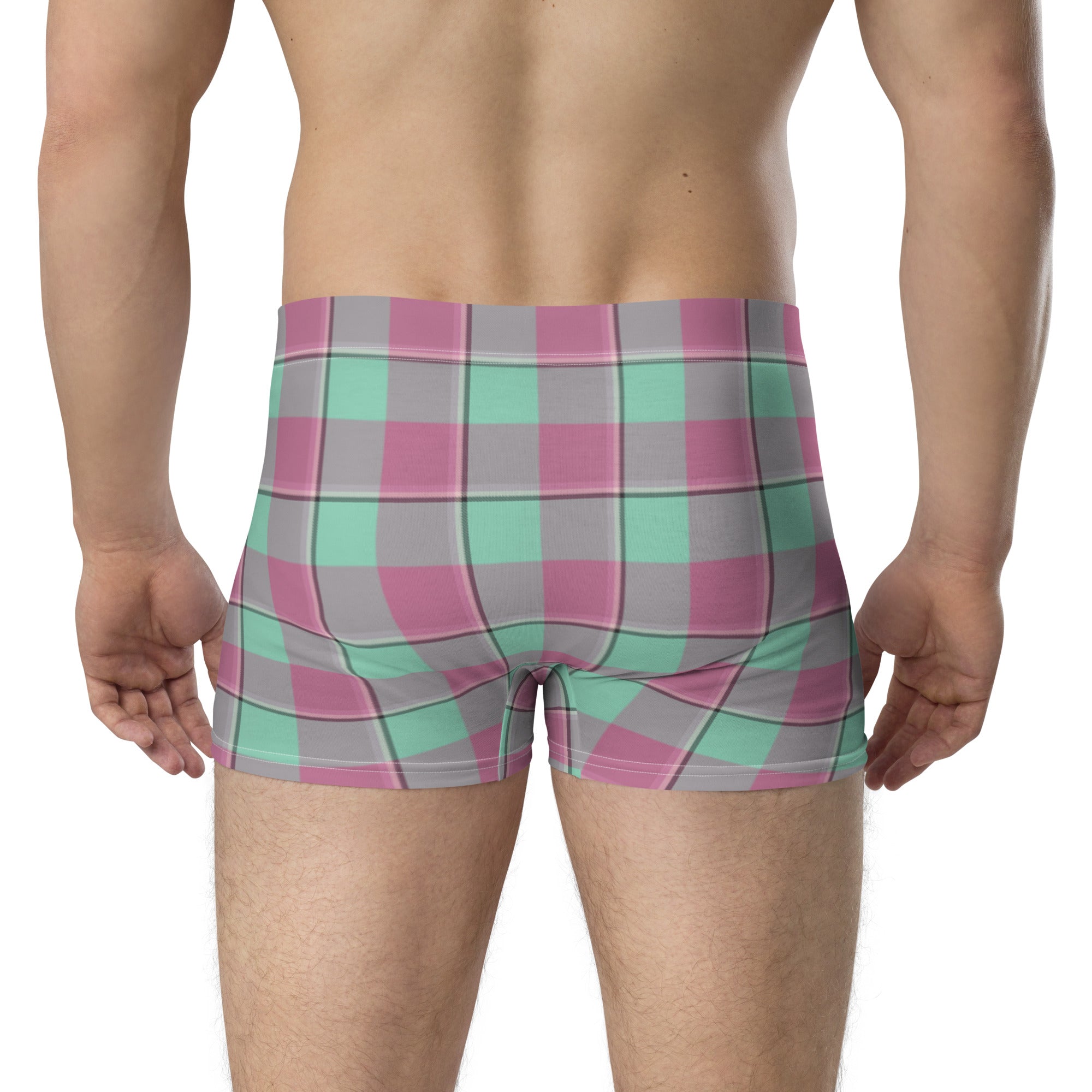 Vista Blue and Turkish Rose Plaid Boxer Briefs - Scottish Squares
