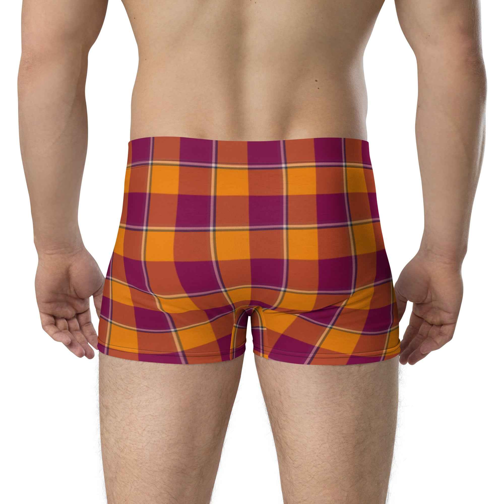 Tahiti Gold and Rose Bud Cherry Plaid Boxer Briefs - Scottish Squares