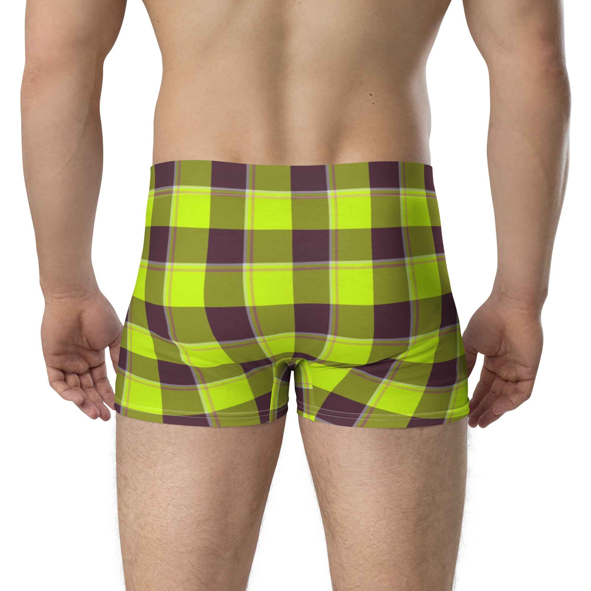Electric Lime and Livid Brown Plaid Boxer Briefs - Scottish Squares