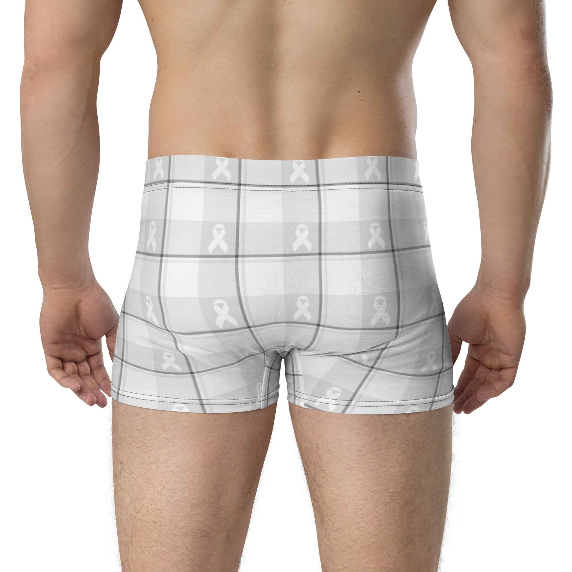 Boxer Briefs Lung Cancer Awareness Plaid, White Ribbon, Supportive Gift - Scottish Squares