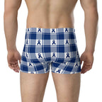Boxer Briefs Colorectal Cancer Awareness Plaid, Dark Blue Ribbon, Supportive Gift - Scottish Squares