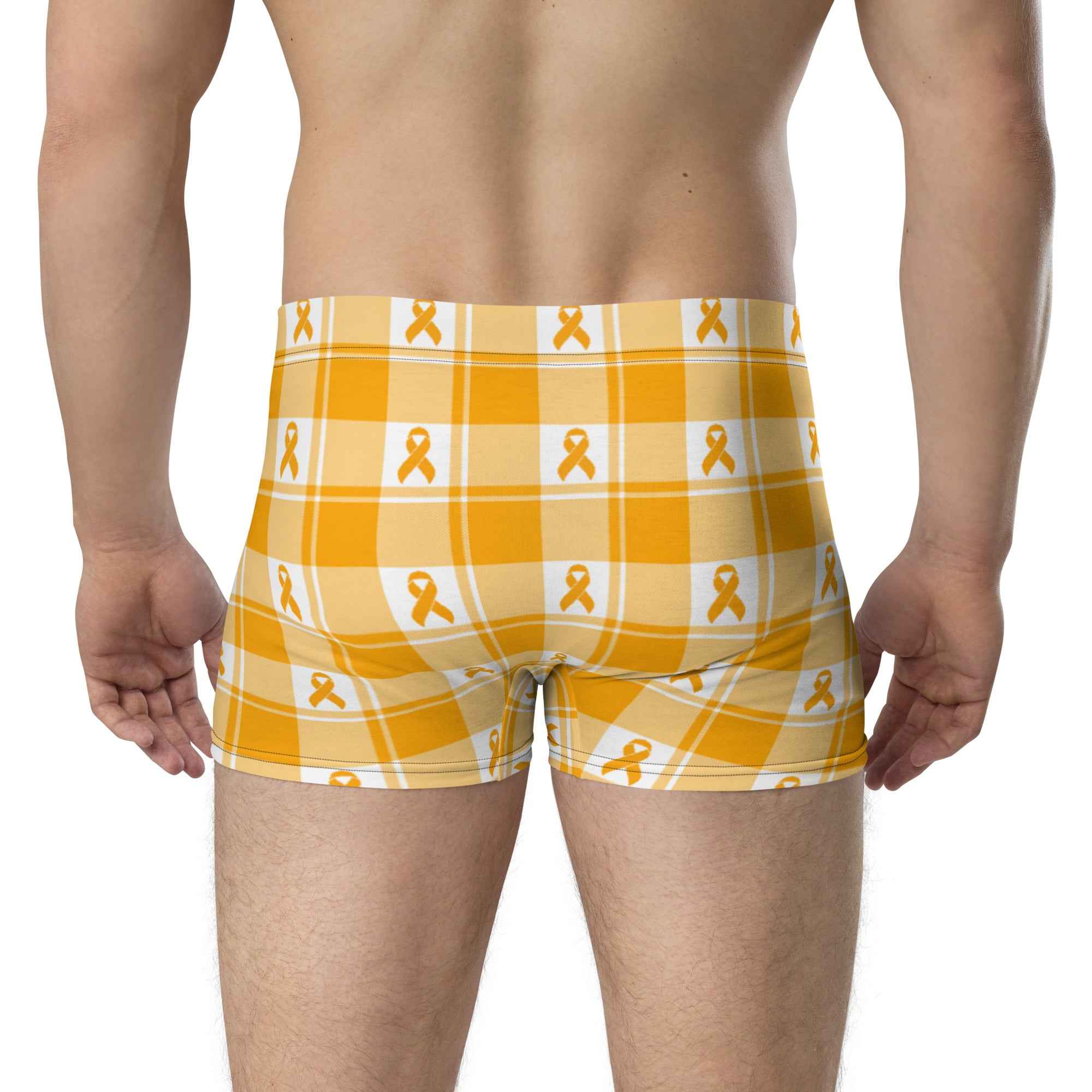 Boxer Briefs Kidney Cancer Awareness Plaid, Orange Ribbon, Supportive Gift - Scottish Squares