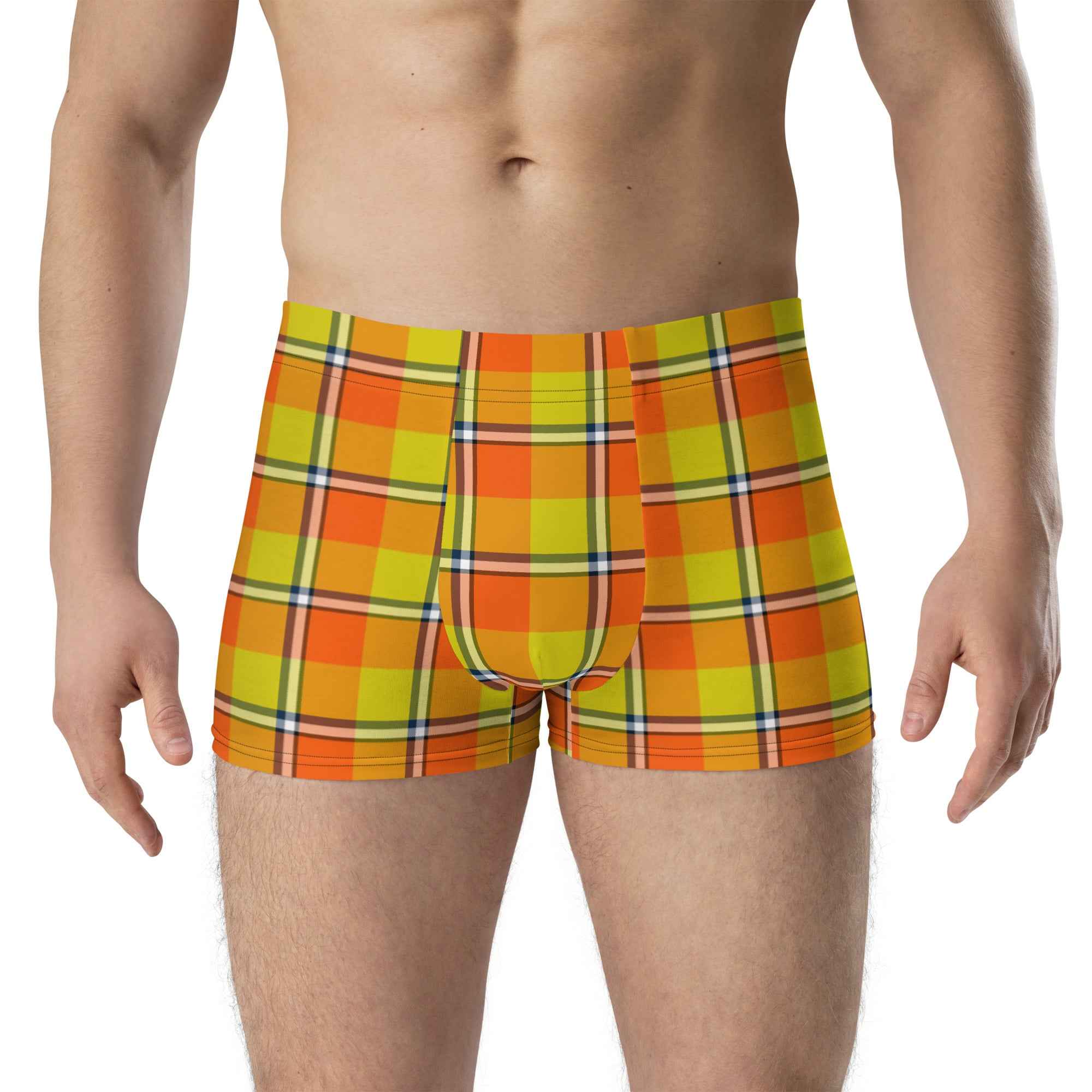 Blaze Orange and Bird Flower Plaid Boxer Briefs - Scottish Squares