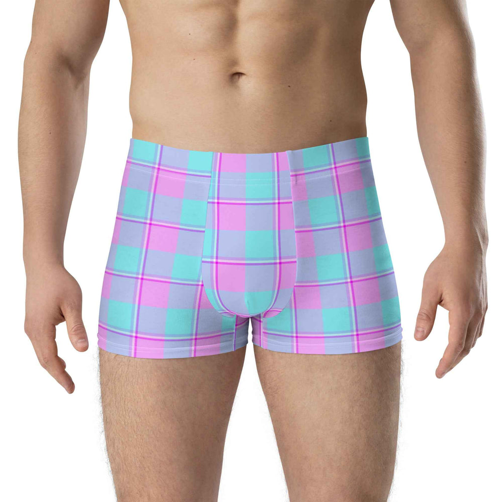 Mauve and Coastal Mist Plaid Boxer Briefs - Scottish Squares