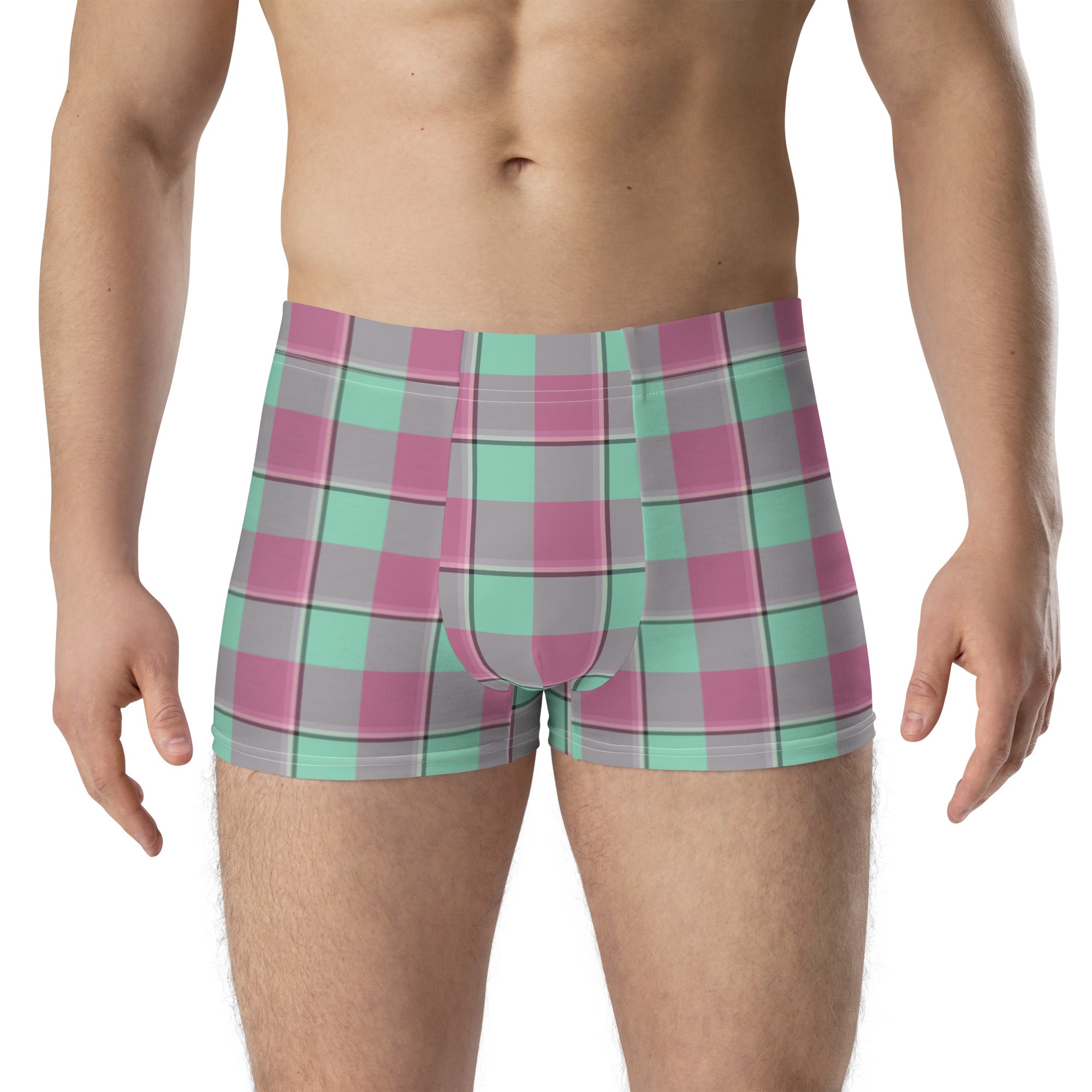 Vista Blue and Turkish Rose Plaid Boxer Briefs - Scottish Squares