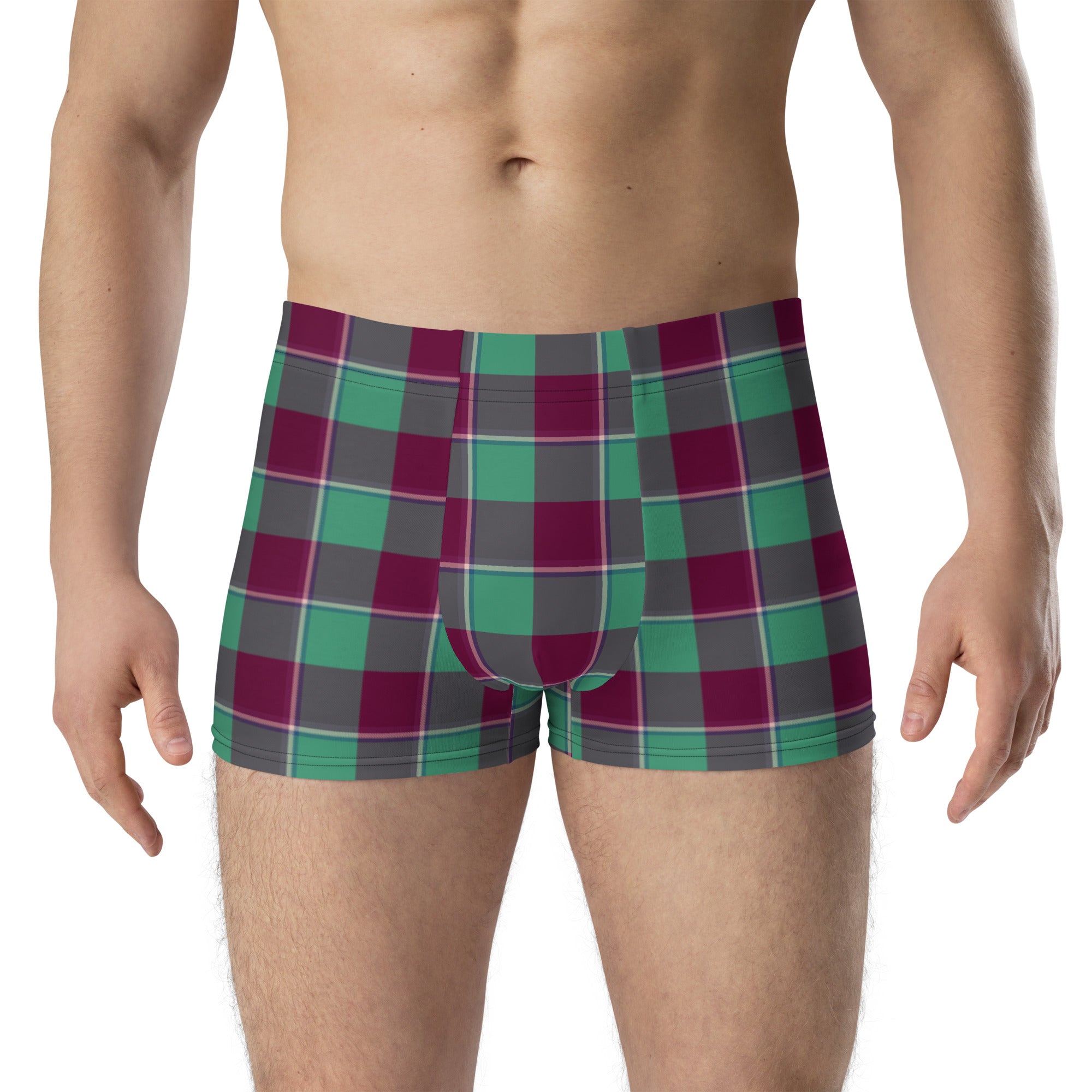 Ocean Green and Mulberry Wood Plaid Boxer Briefs - Scottish Squares