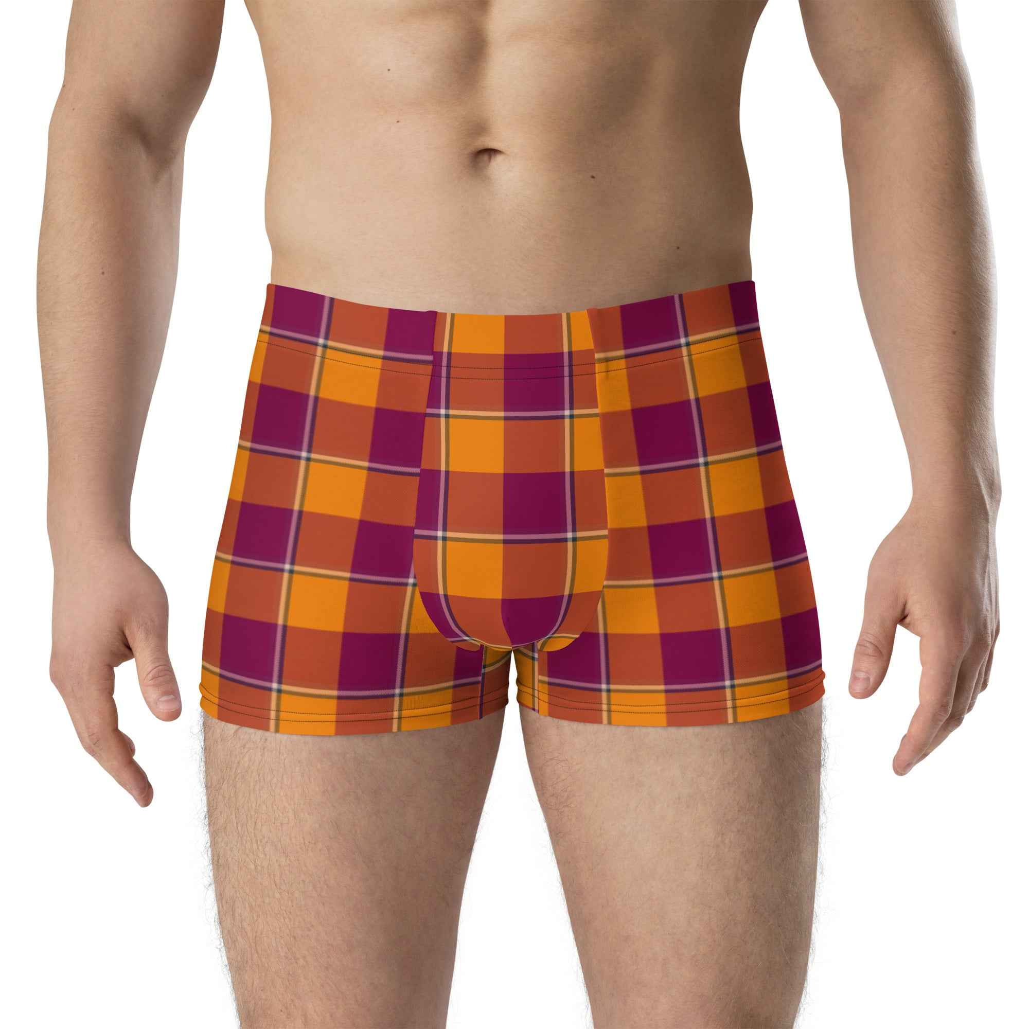 Tahiti Gold and Rose Bud Cherry Plaid Boxer Briefs - Scottish Squares