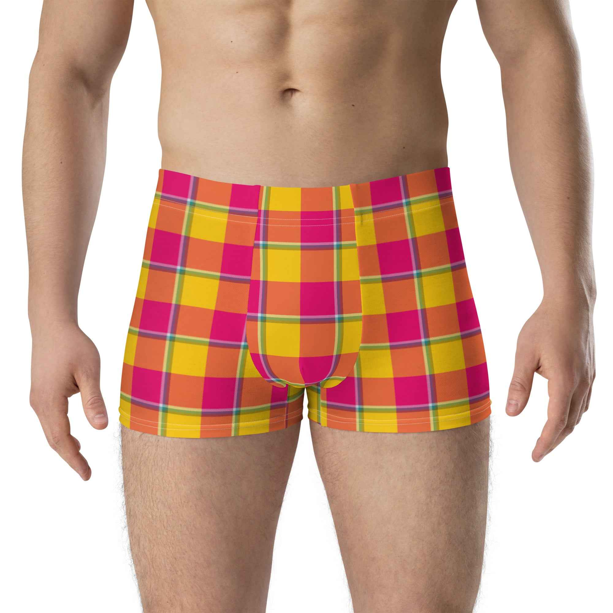 Corn and Razzmatazz Plaid Boxer Briefs - Scottish Squares
