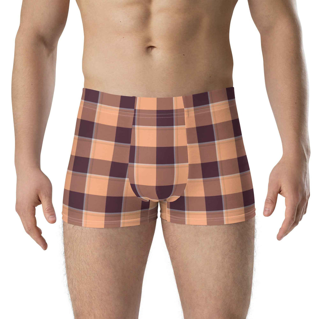 Hit Pink and Livid Brown Plaid Boxer Briefs - Scottish Squares