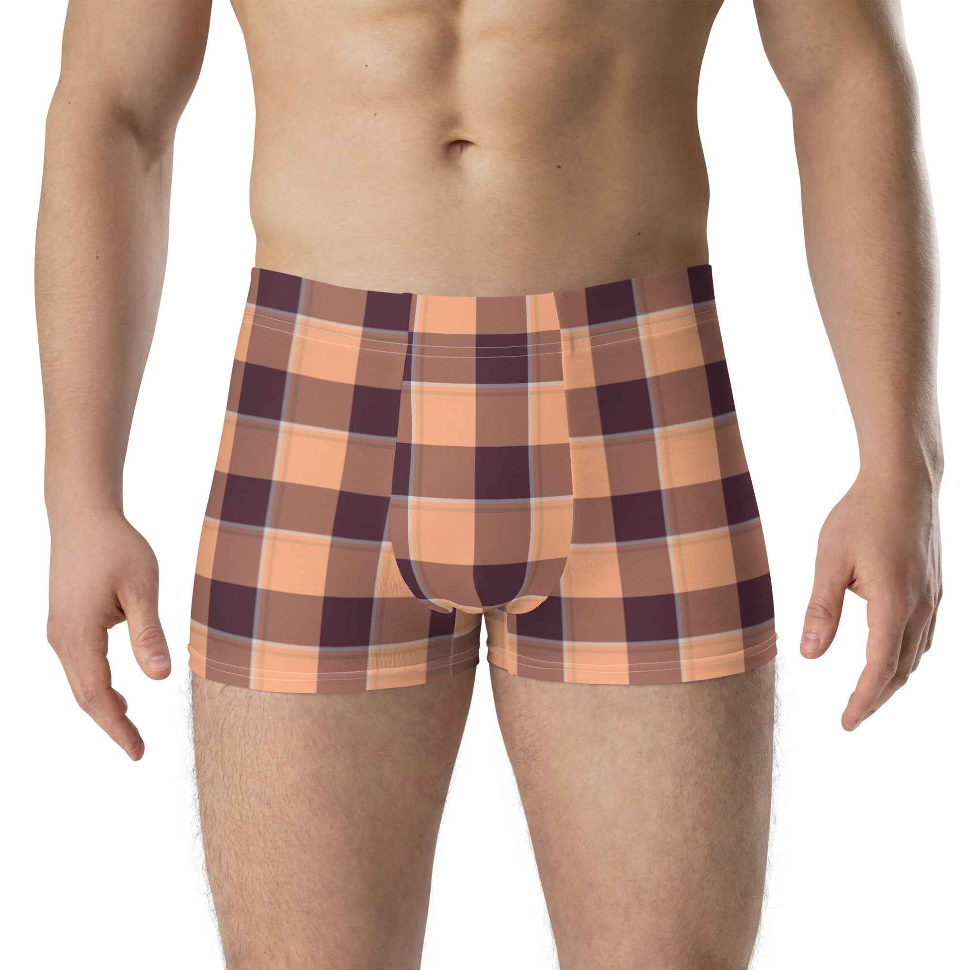 Hit Pink and Livid Brown Plaid Boxer Briefs - Scottish Squares