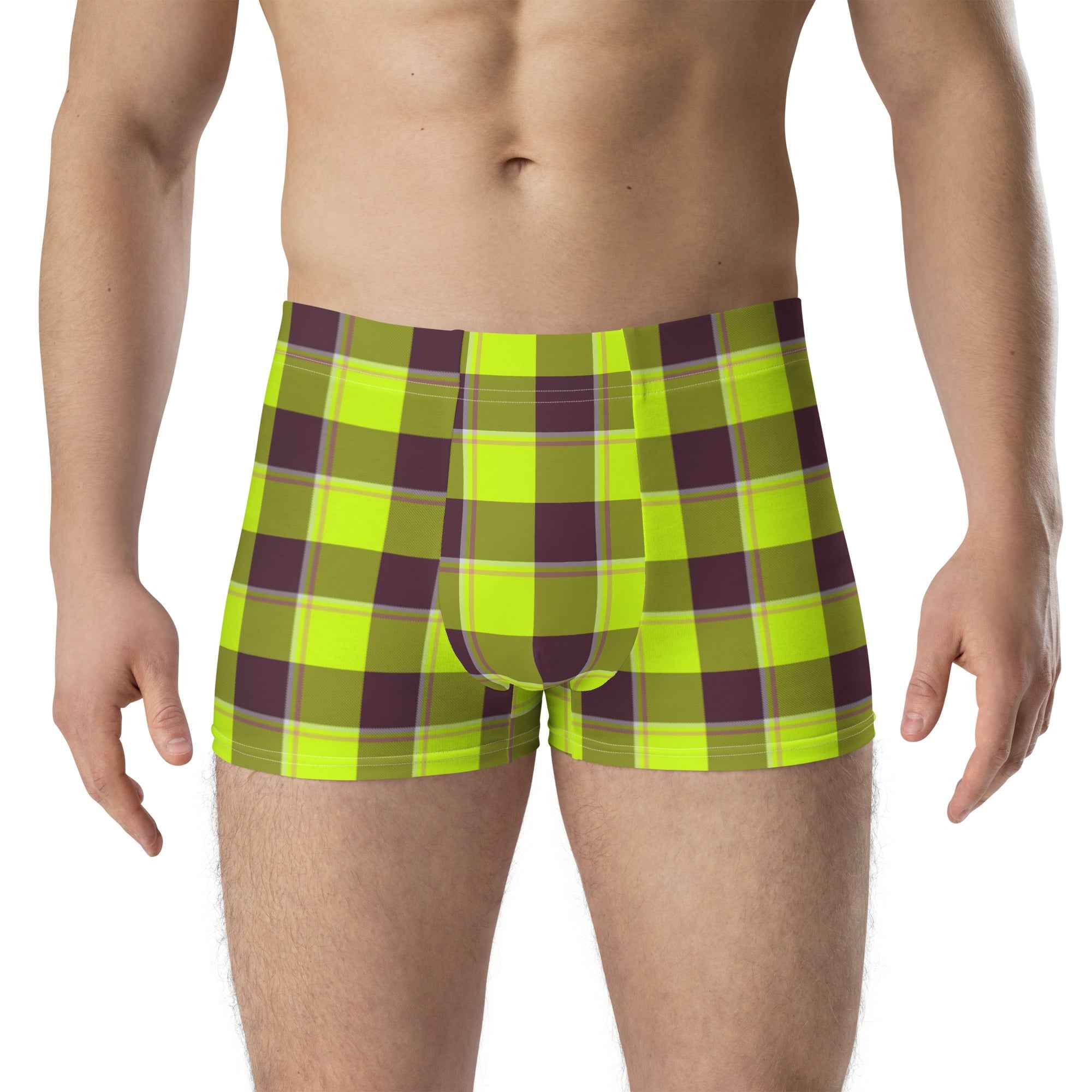 Electric Lime and Livid Brown Plaid Boxer Briefs - Scottish Squares