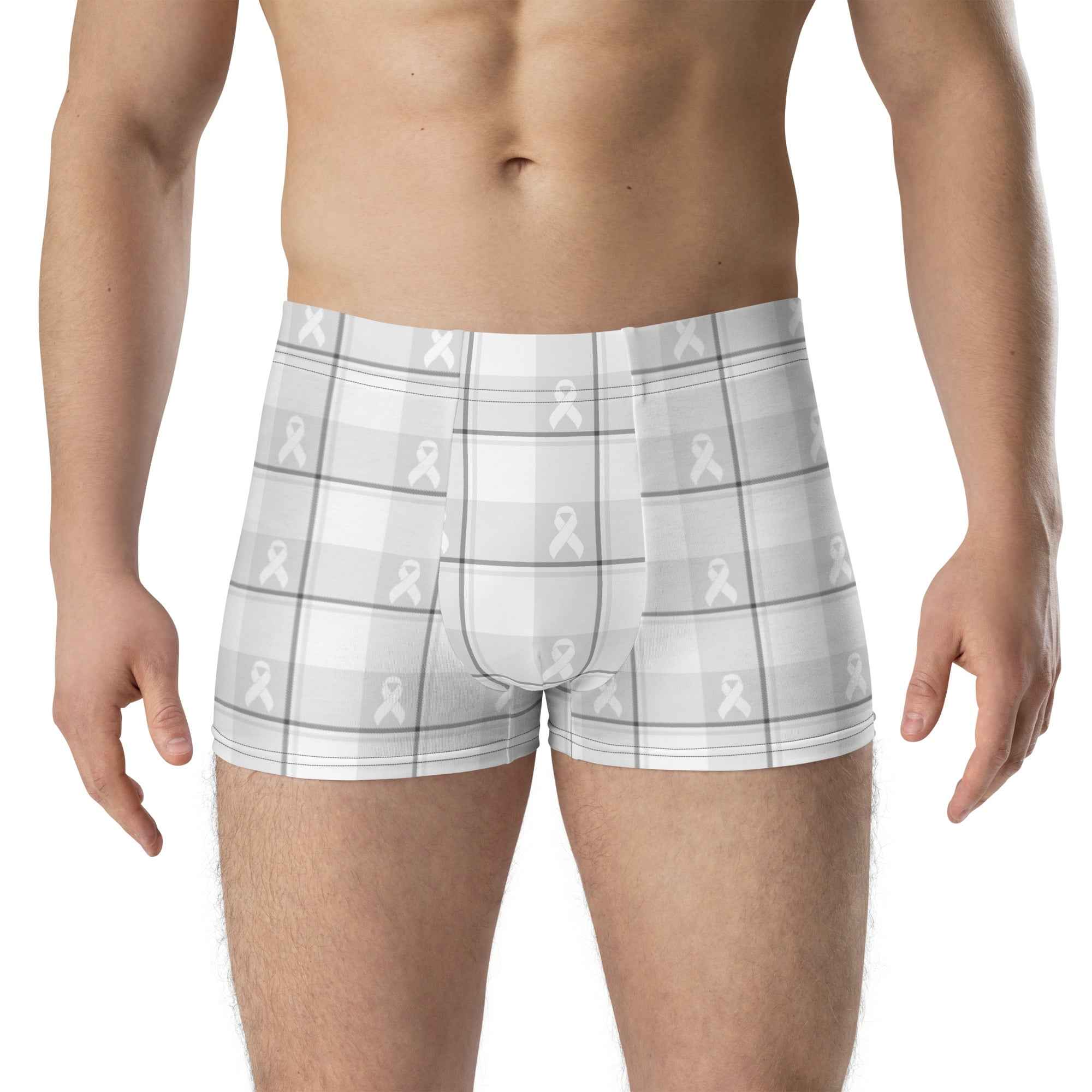Boxer Briefs Lung Cancer Awareness Plaid, White Ribbon, Supportive Gift 3XL - Scottish Squares