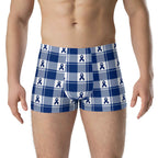 Boxer Briefs Colorectal Cancer Awareness Plaid, Dark Blue Ribbon, Supportive Gift 3XL - Scottish Squares