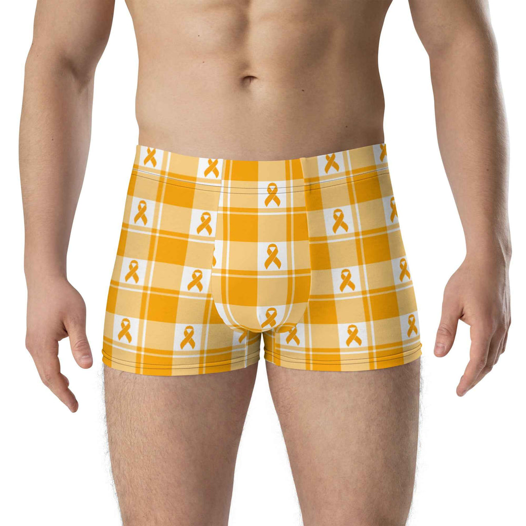Boxer Briefs Kidney Cancer Awareness Plaid, Orange Ribbon, Supportive Gift 3XL - Scottish Squares