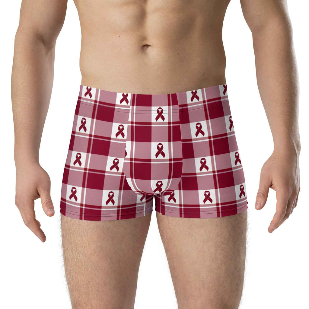 Boxer Briefs Multiple Myeloma Cancer Awareness, Burgundy Ribbon, Supportive Gift 3XL - Scottish Squares