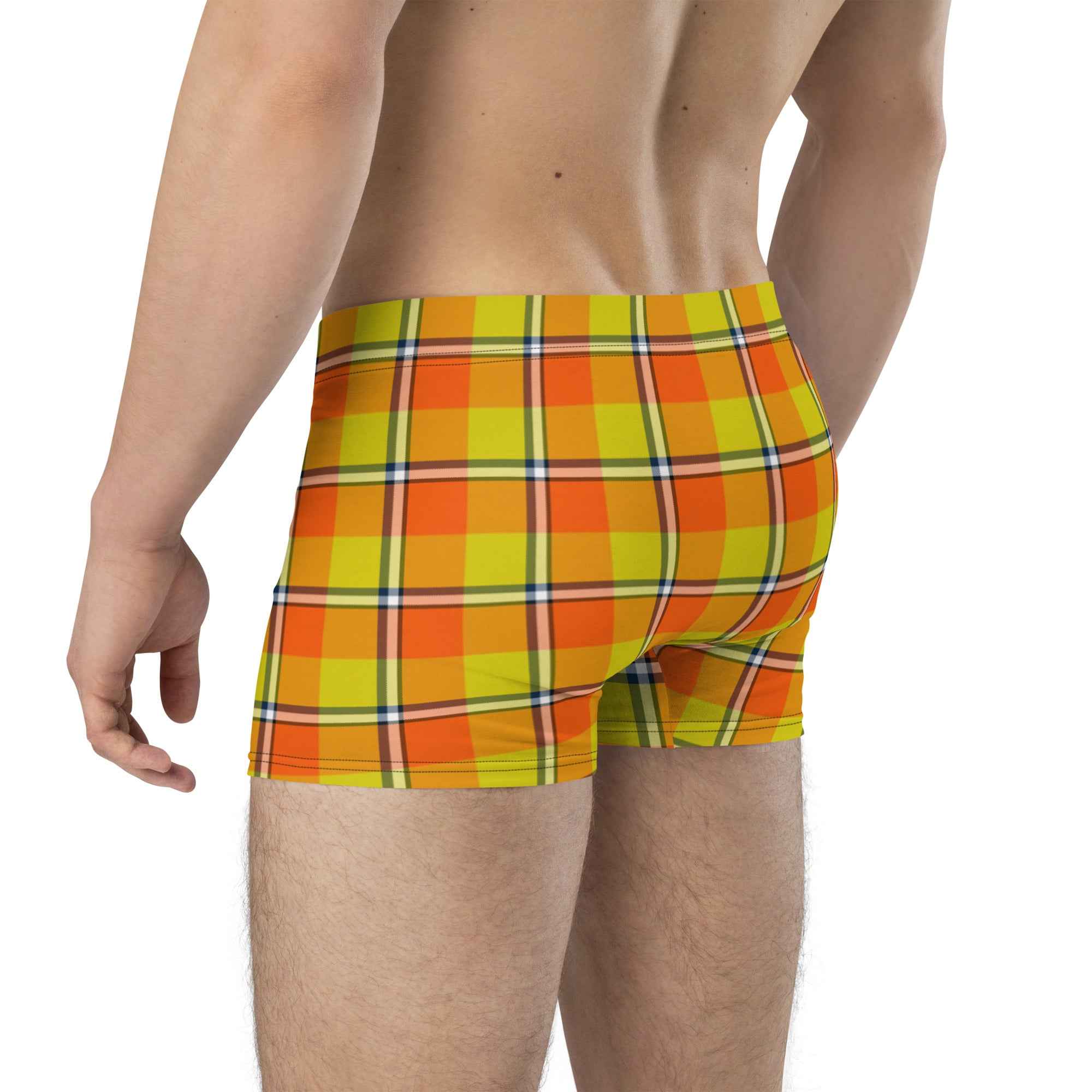 Blaze Orange and Bird Flower Plaid Boxer Briefs - Scottish Squares