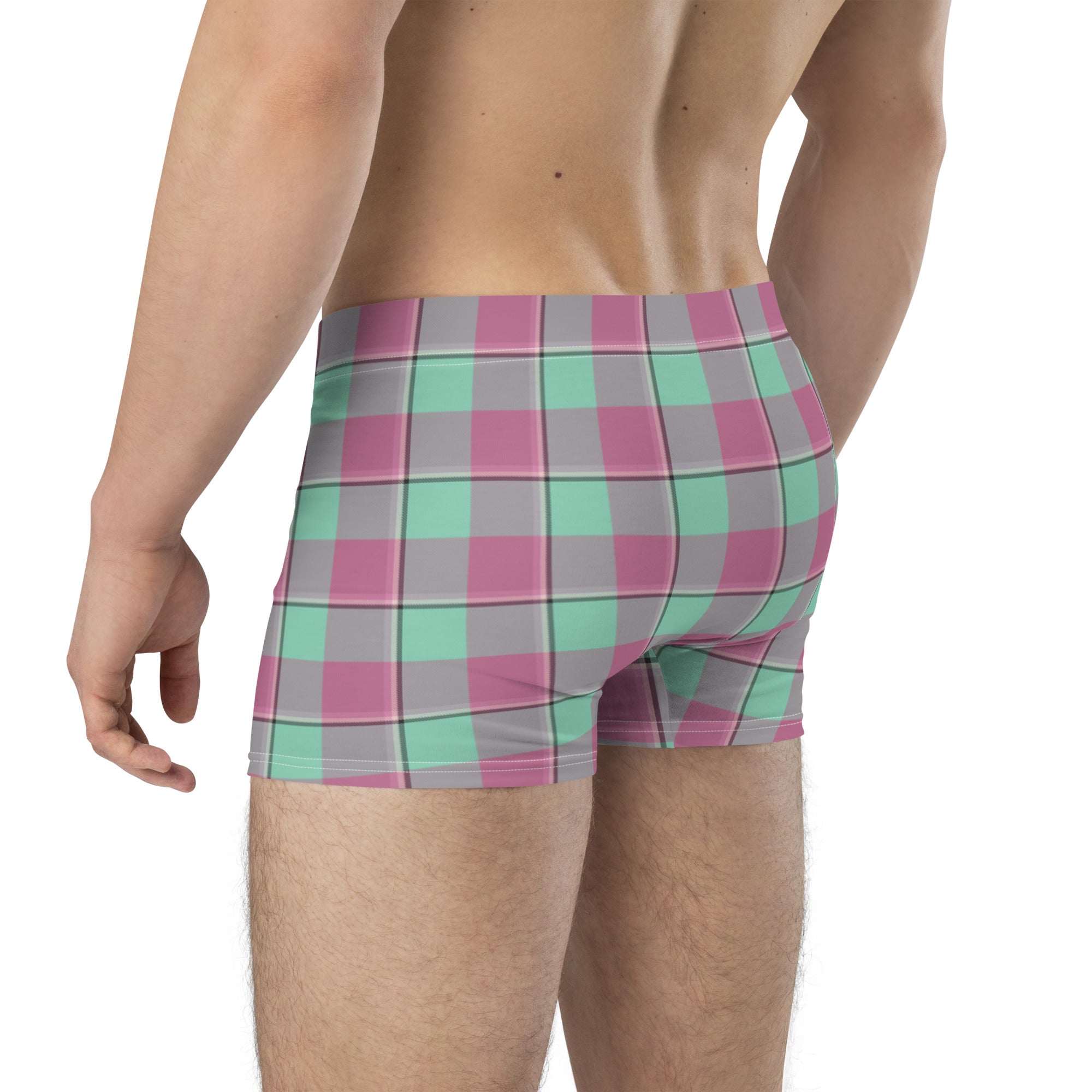 Vista Blue and Turkish Rose Plaid Boxer Briefs - Scottish Squares