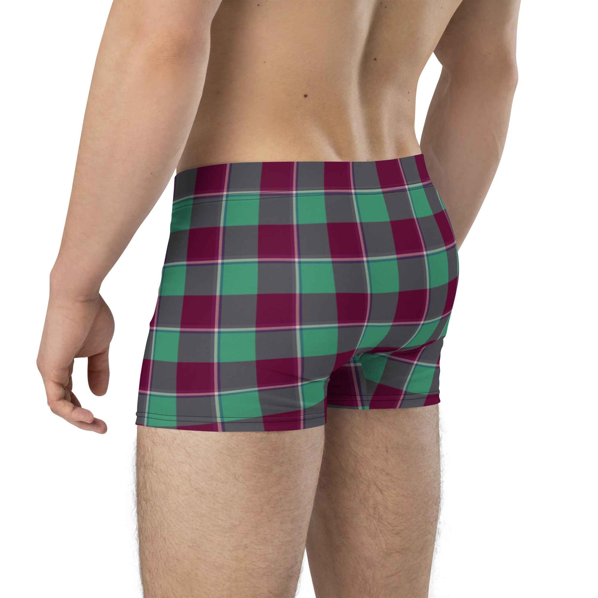 Ocean Green and Mulberry Wood Plaid Boxer Briefs - Scottish Squares