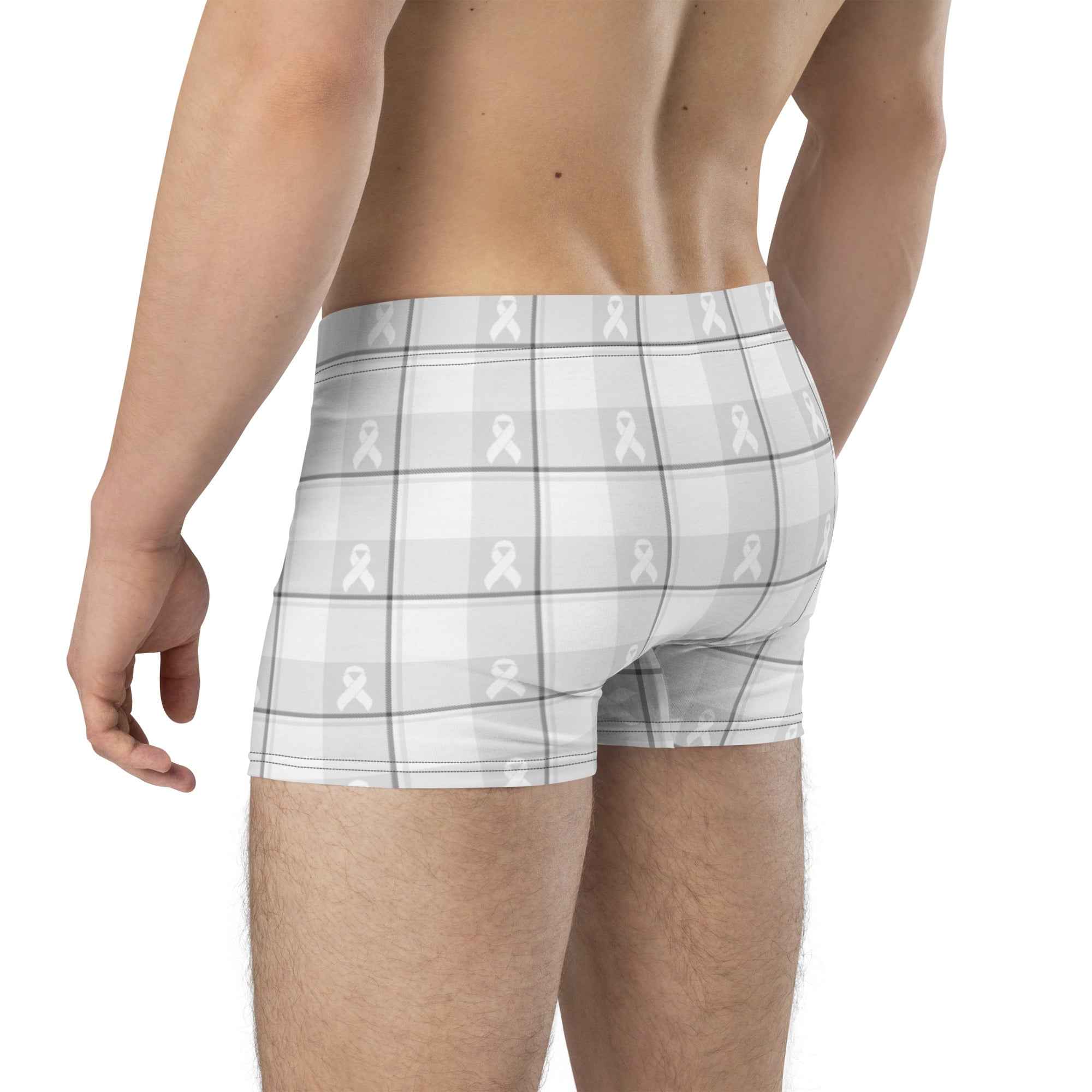 Boxer Briefs Lung Cancer Awareness Plaid, White Ribbon, Supportive Gift - Scottish Squares