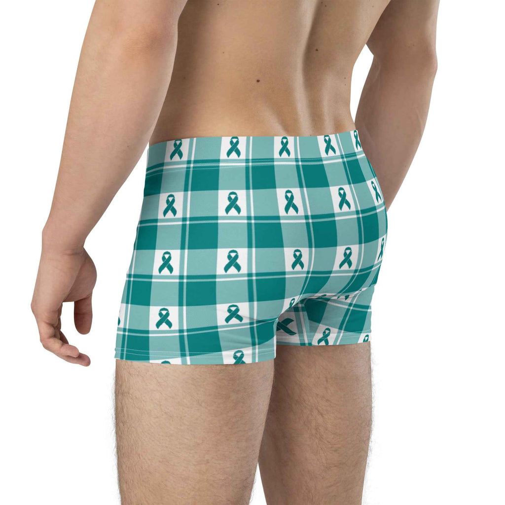 Boxer Briefs Cervical Cancer Awareness Plaid, Teal Ribbon, Supportive Gift - Scottish Squares