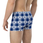Boxer Briefs Colorectal Cancer Awareness Plaid, Dark Blue Ribbon, Supportive Gift - Scottish Squares
