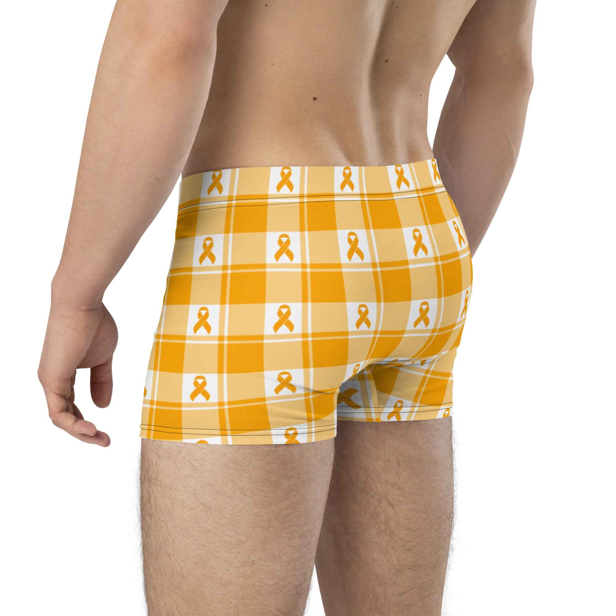 Boxer Briefs Kidney Cancer Awareness Plaid, Orange Ribbon, Supportive Gift - Scottish Squares
