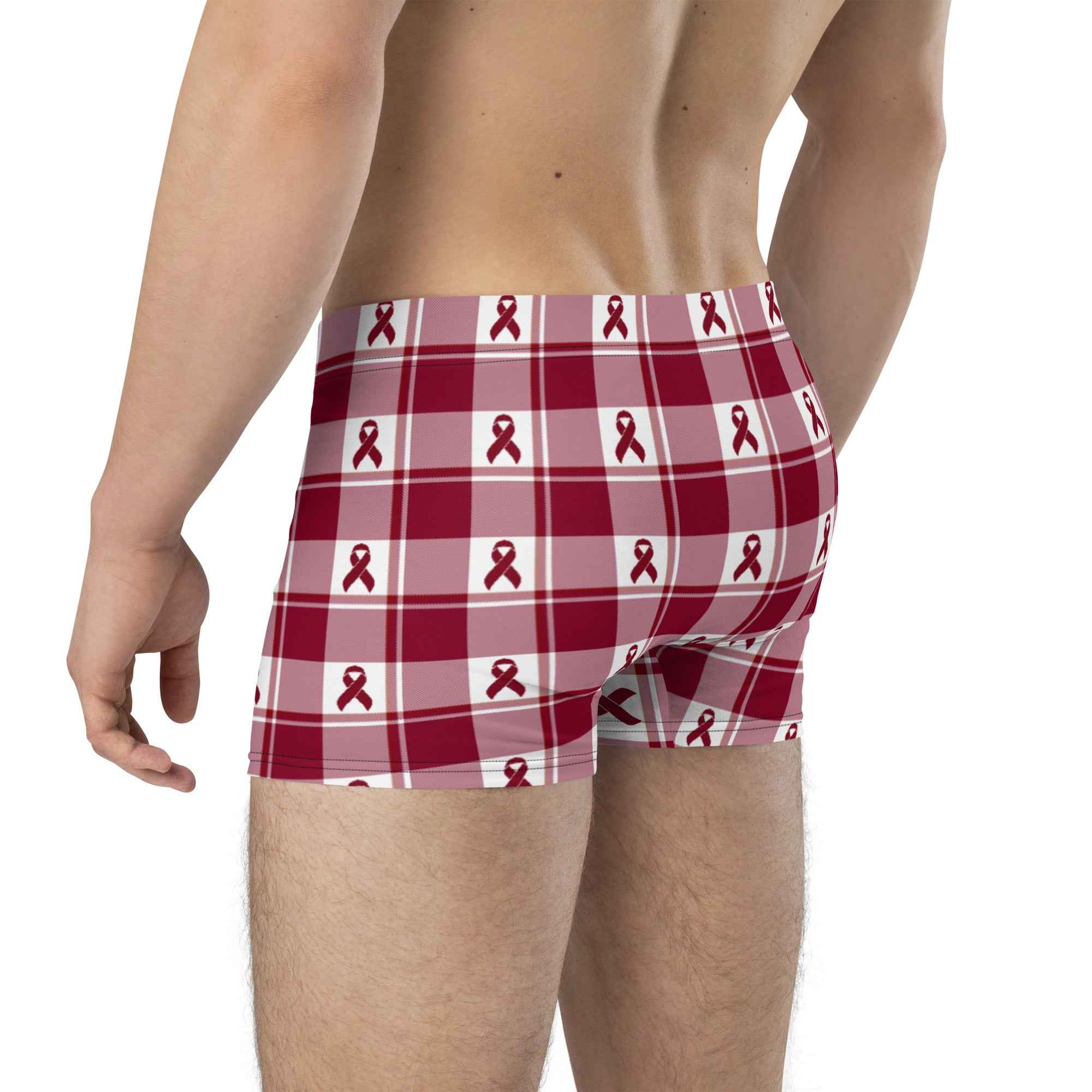 Boxer Briefs Multiple Myeloma Cancer Awareness, Burgundy Ribbon, Supportive Gift - Scottish Squares