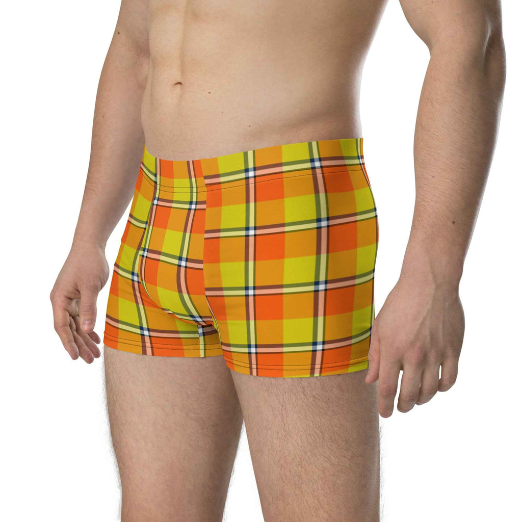 Blaze Orange and Bird Flower Plaid Boxer Briefs - Scottish Squares