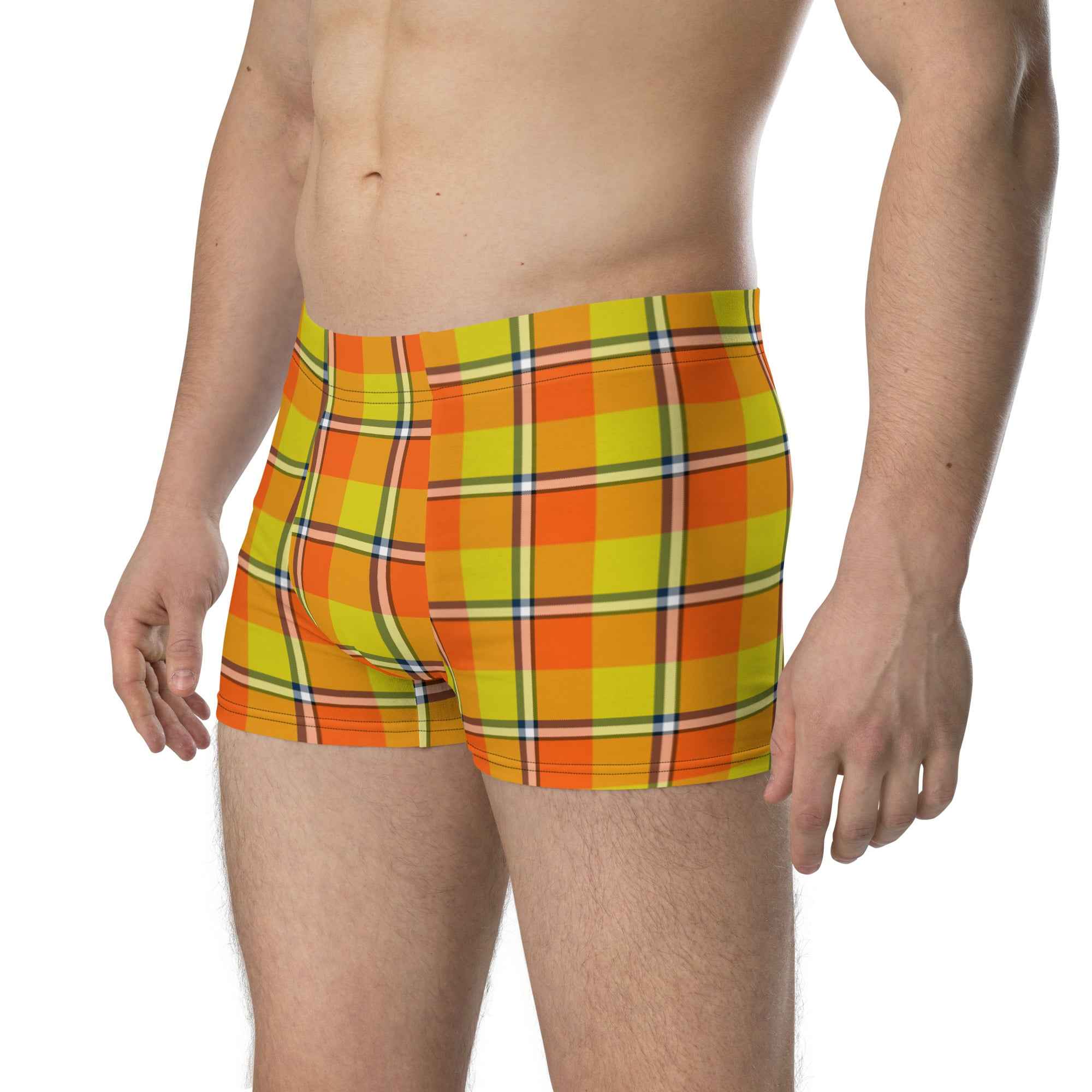 Blaze Orange and Bird Flower Plaid Boxer Briefs - Scottish Squares