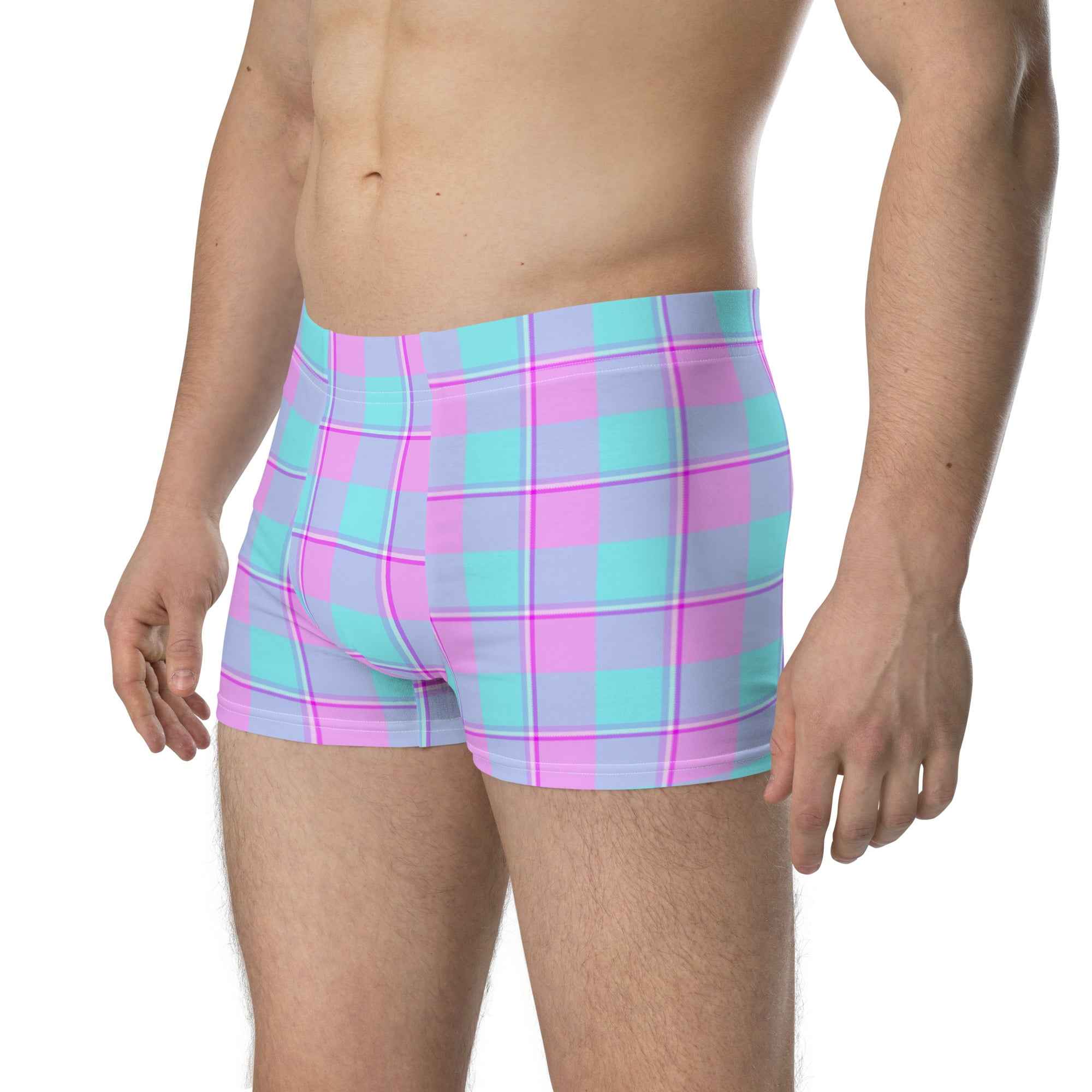 Mauve and Coastal Mist Plaid Boxer Briefs - Scottish Squares