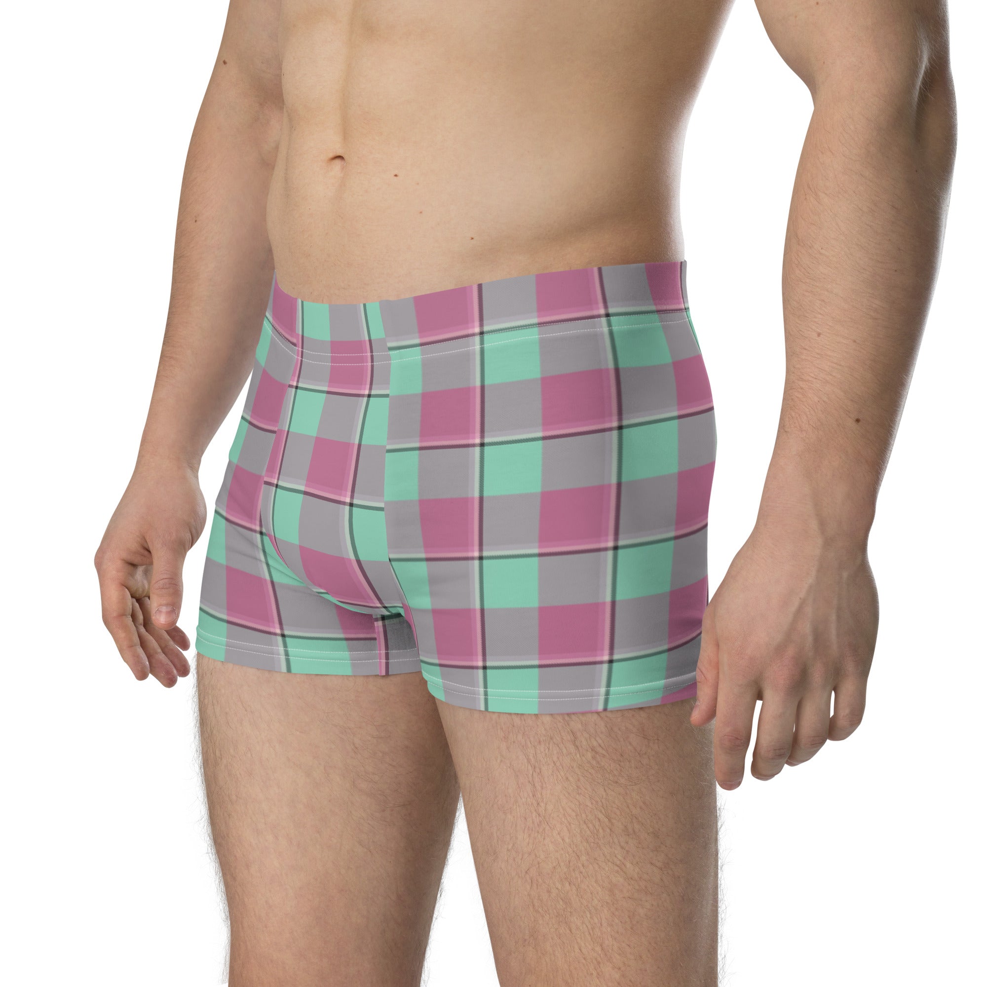 Vista Blue and Turkish Rose Plaid Boxer Briefs - Scottish Squares