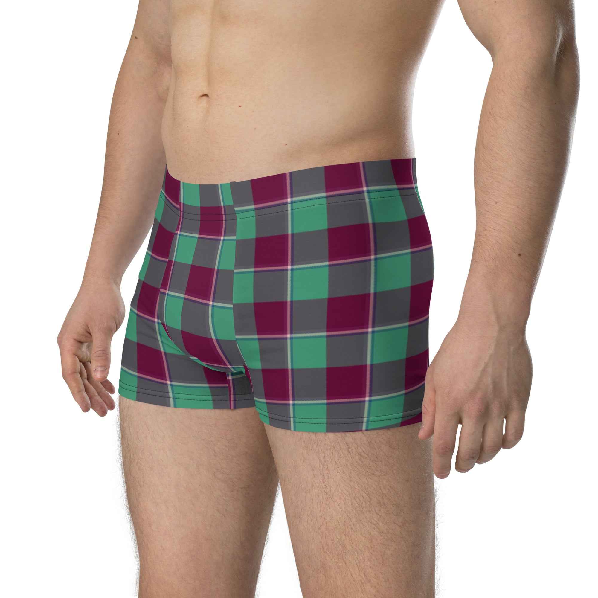 Ocean Green and Mulberry Wood Plaid Boxer Briefs - Scottish Squares