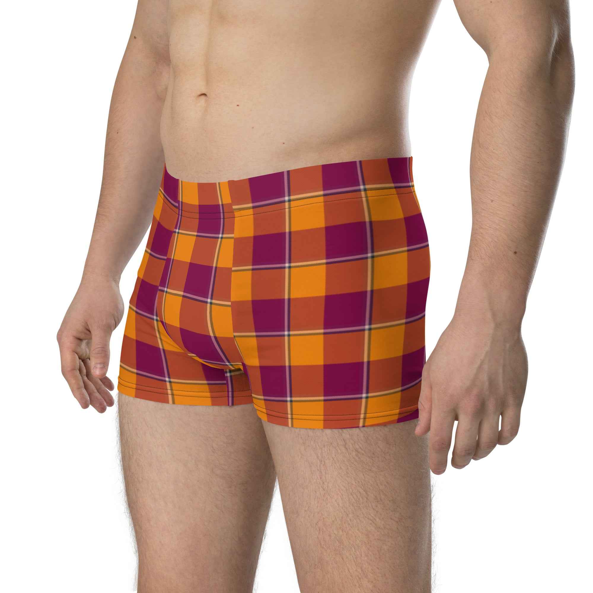 Tahiti Gold and Rose Bud Cherry Plaid Boxer Briefs - Scottish Squares