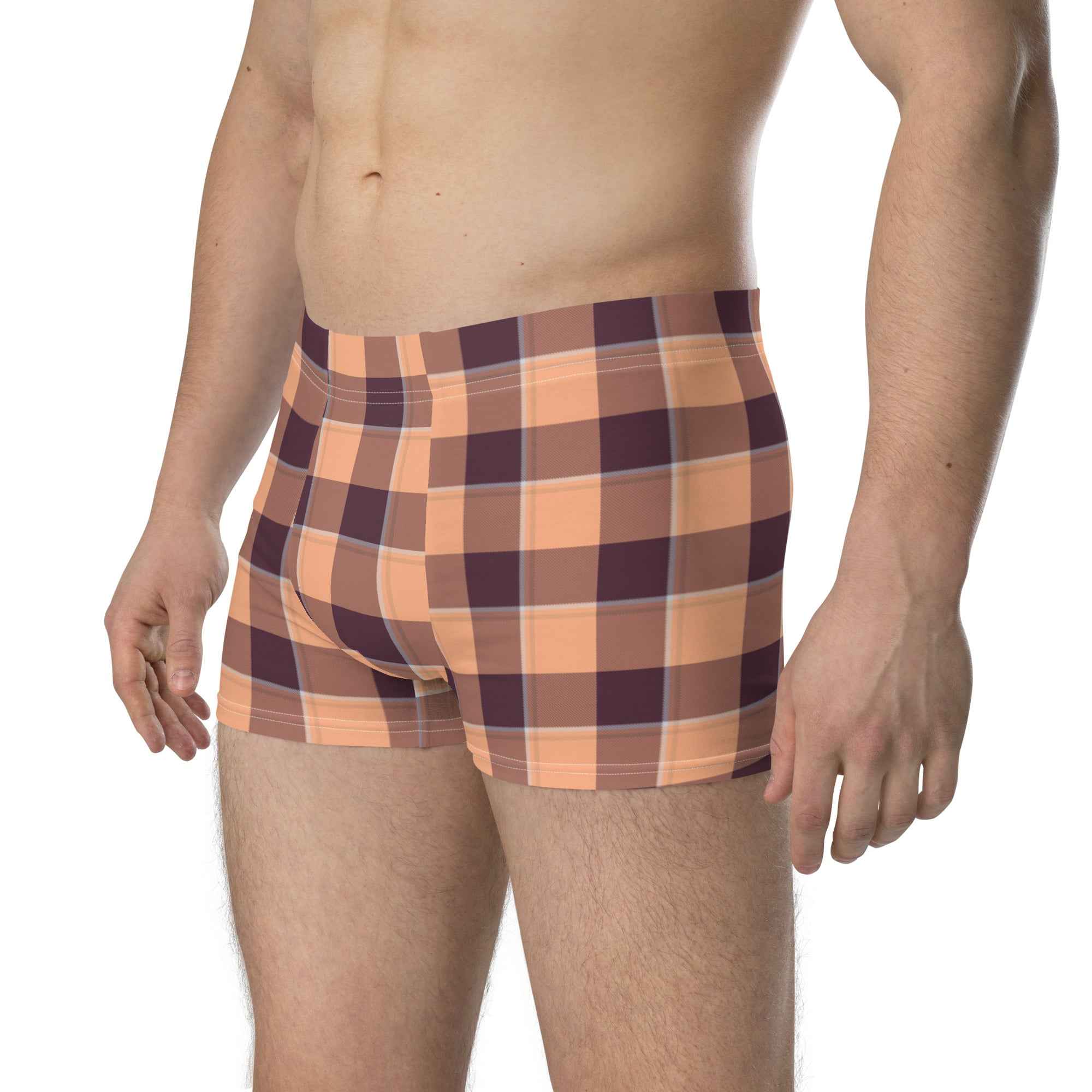 Hit Pink and Livid Brown Plaid Boxer Briefs - Scottish Squares