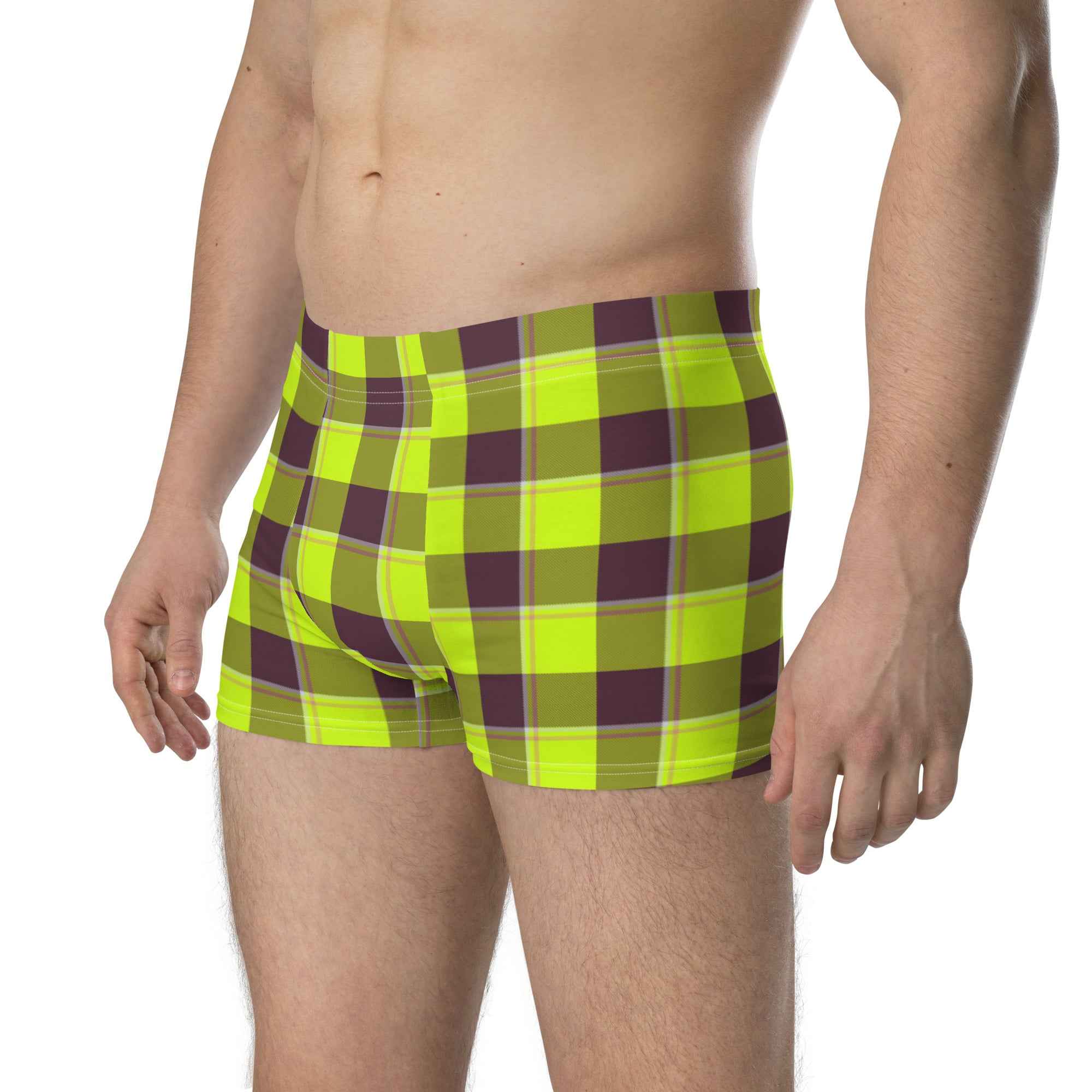 Electric Lime and Livid Brown Plaid Boxer Briefs - Scottish Squares