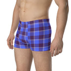 Cornflower Blue and Livid Brown Plaid Boxer Briefs - Scottish Squares